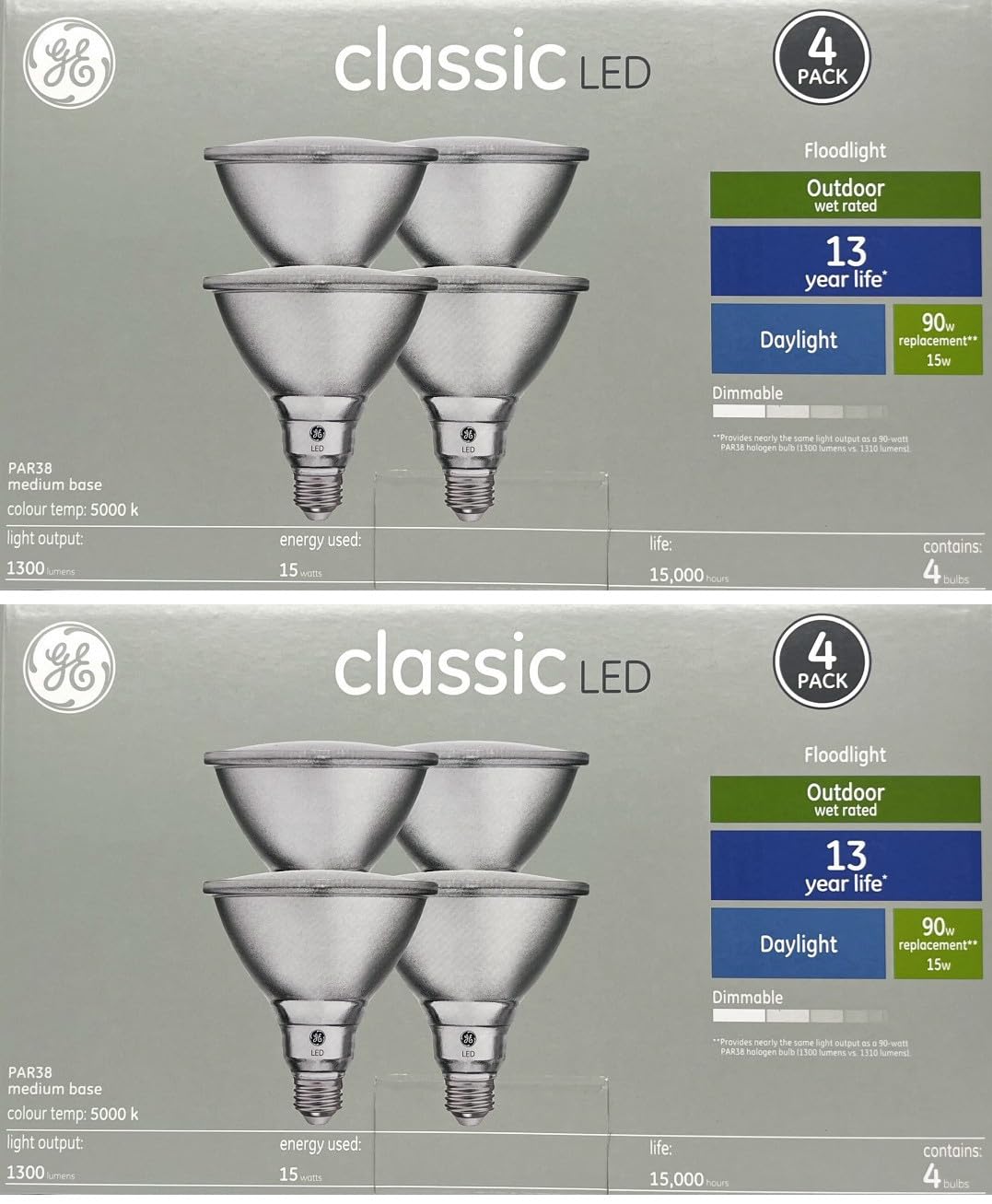 Ge (8 Led Bulbs) Classic Led Par38 Floodlight, Daylight, 15 Watts, 1300 Lumens, Dimmable, 5000K Color Temp, Medium Base, Suitabl