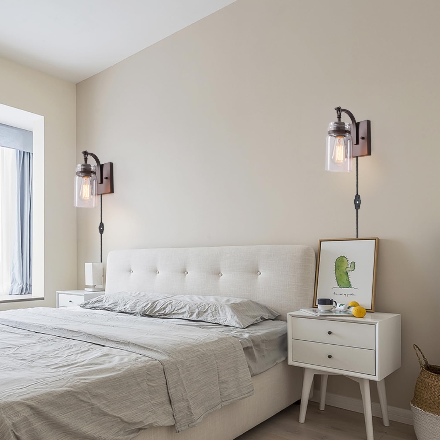 Winsmart Plug In Wall Sconces Set Of 2  Oil Rubbed Bronze Sconces Wall Lighting Fixtures With Clear Glass Indoor Farmhouse Wall Lamp For Bedroom Living Room