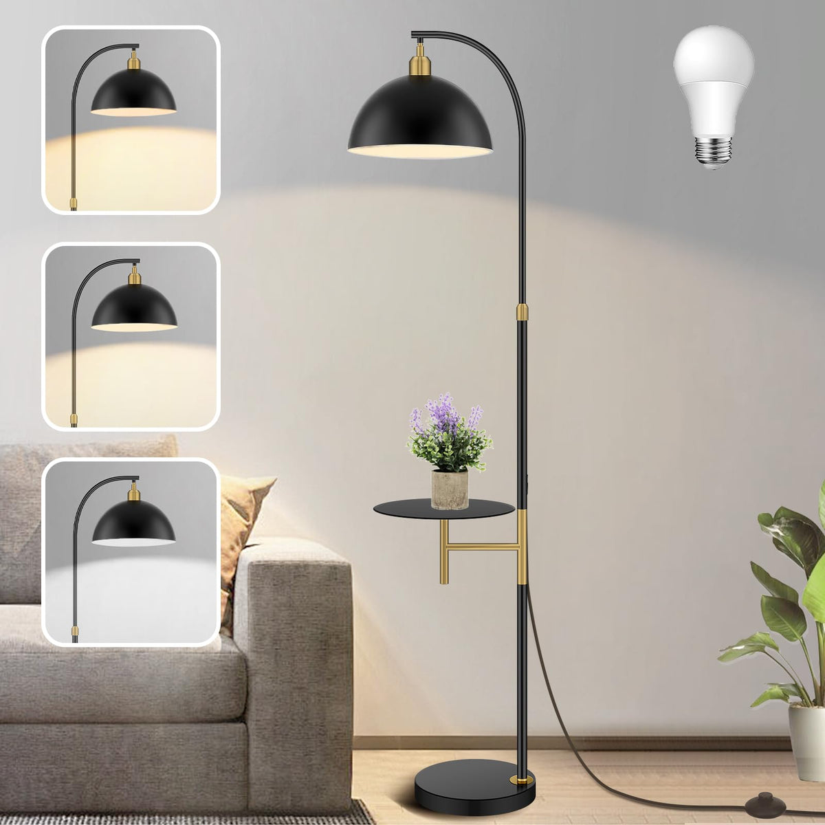 Floor Lamp With Table Industrial Adjustable Height Arc Floor Reading Lamp With Shelves End Table Floor Lamp For Living Room Arc