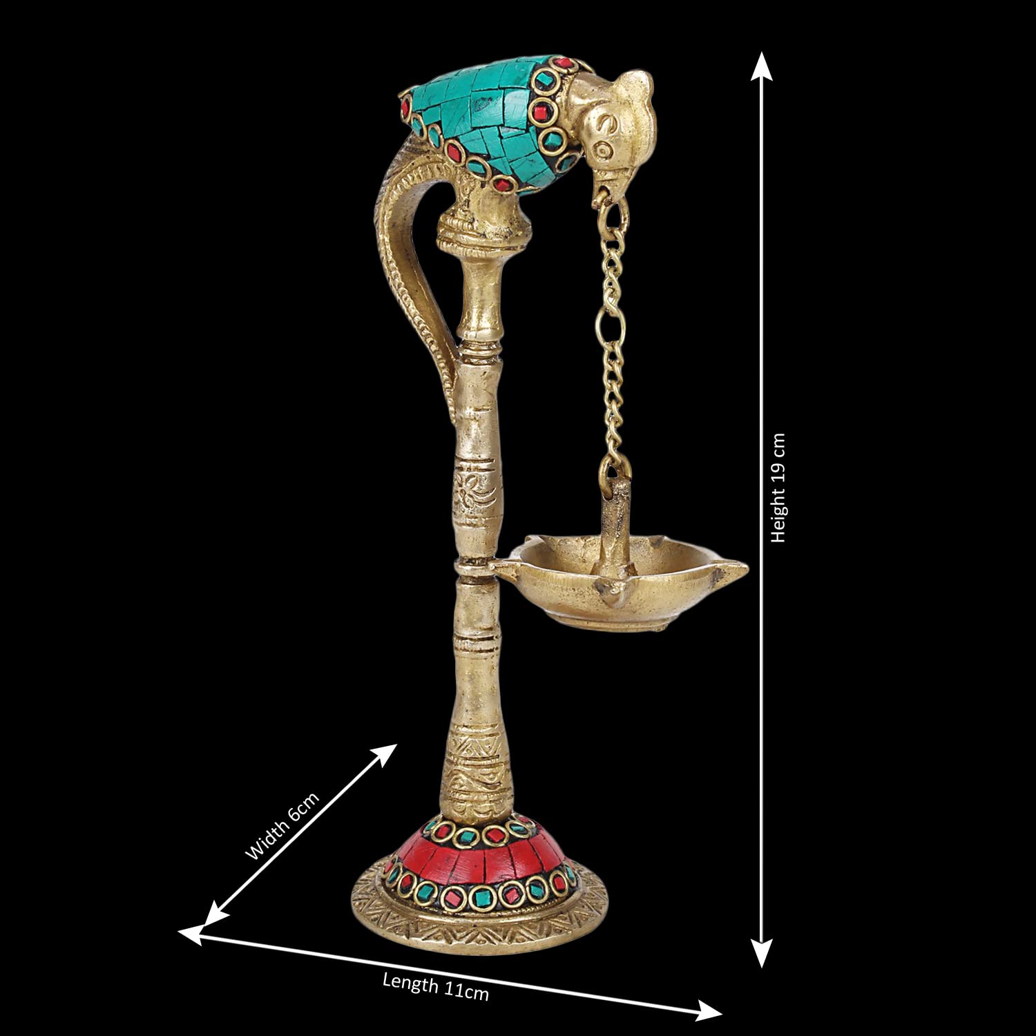 Kartique Brass Parrot Design Diya Hanging in Chain from Beak (Multi_2.3 Inch X 3.9 Inch X 7.4 Inch)