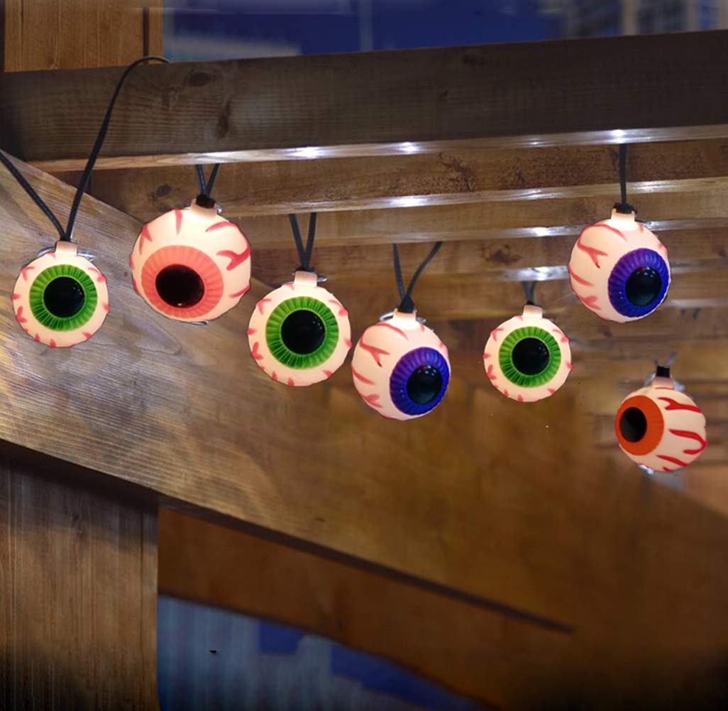 GOOTHY Halloween Eyeball String Lights 8.5Ft Halloween Decorative String Lights with 10 Incandescent Multicolor Eyeball Lights f