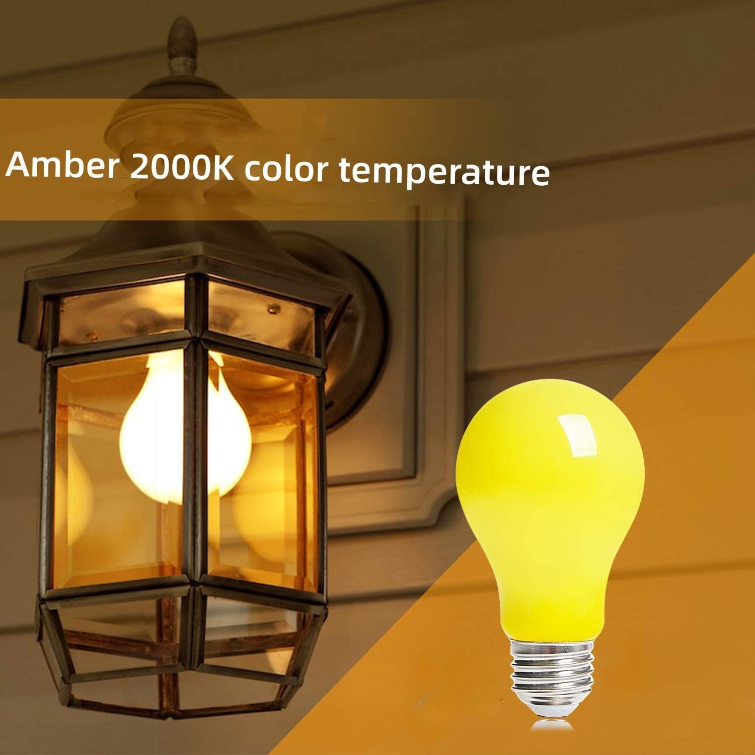 DNIGFEN 4 Pack LED Yellow Bug Light Bulbs, 100W Equivalent A19, E26 Base, Non-Dimmable, Ideal for Parties, Weddings, and Decor