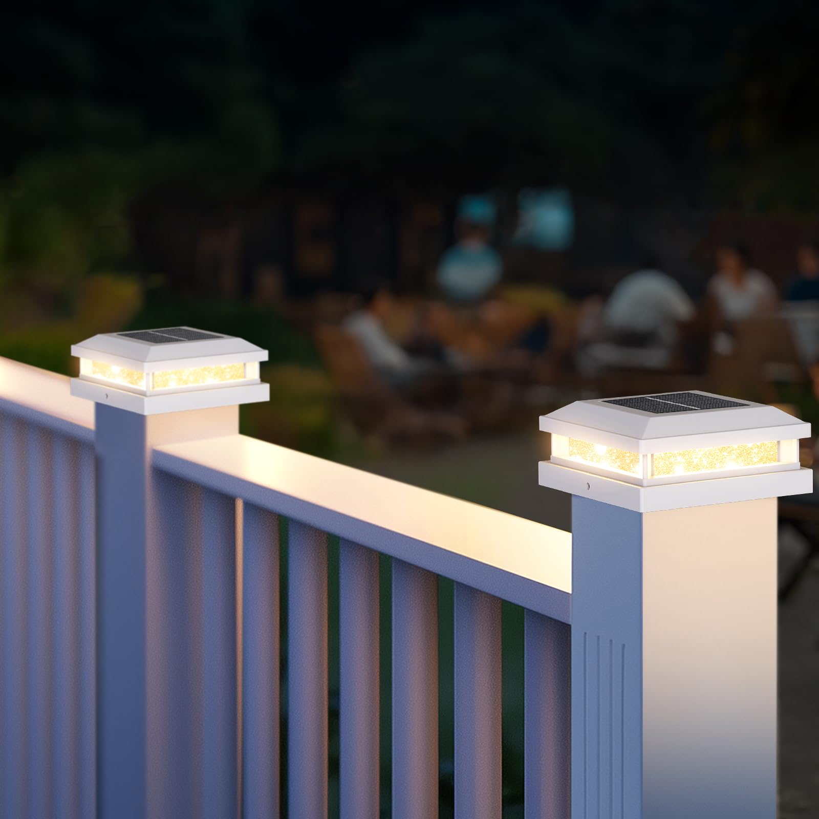 Solar Light Outdoor 4 Packs  Waterproof Solar Powered Post Cap Light For 4X4 4.5X4.5 5X5 Vinyl/Wooden Post With Warm/Cool Lighting  White 16Leds Deck Cap Lights For Outside  Garden  Patio  Porch