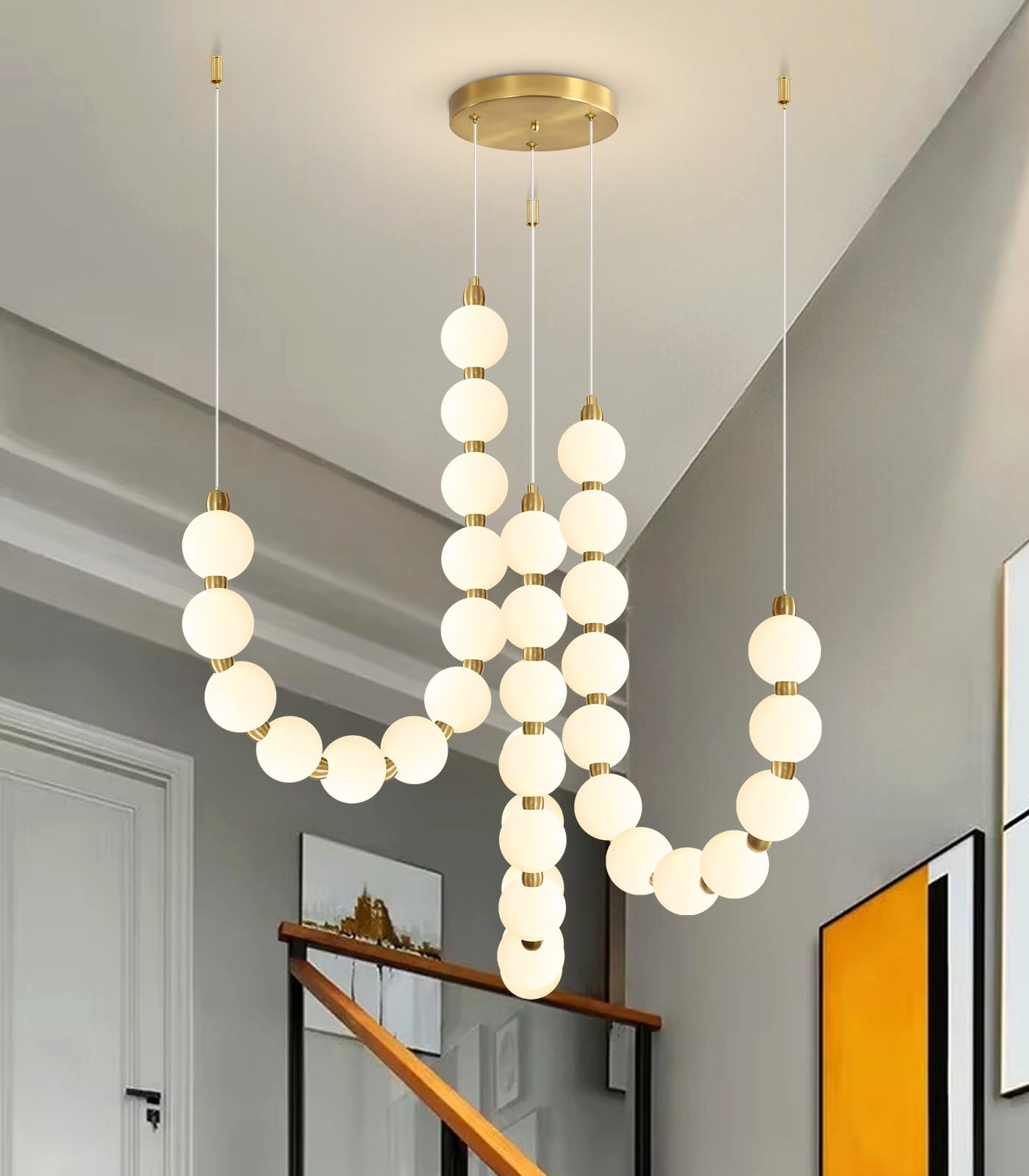 cenozo Modern Chandeliers LED Dimmable Light Acrylic Balls Ceiling Pendant Lighting for Living Room Dining Room Bedroom Adjustab