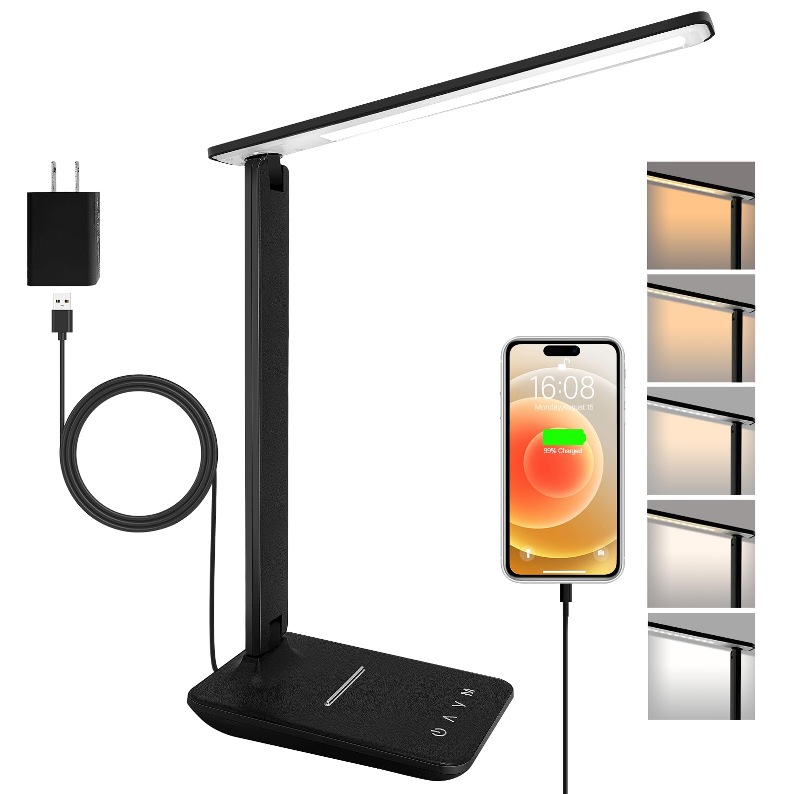 Shinelife Led Desk Lamp For Office Home, Bright Desk Light With Usb Charging Port, Adjustable Dimmable Desk Lamps 5 Modes 5 Brig