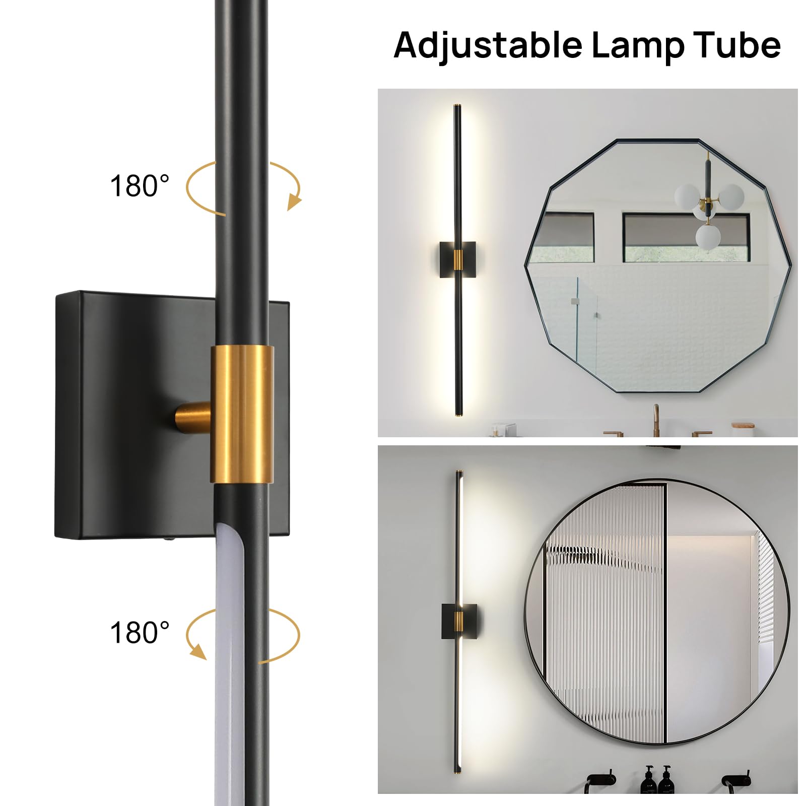 Faziyo 48 Inch Black Gold Vanity Lights Fixtures For Bathroom Over Mirror Led Vanity Lights 4000K Morden Bathroom Sconce Picture