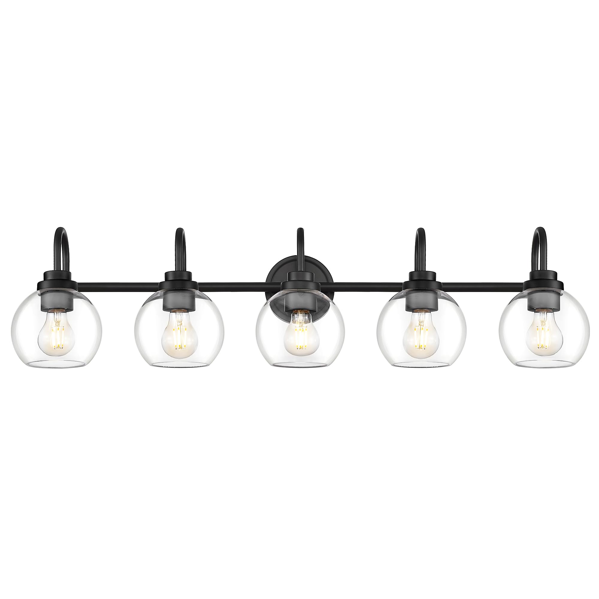 Audickic 5-Light Matte Black Bathroom Vanity Light Fixture with Clear Glass, 35 Inch, Model AD-22280-5W-BK