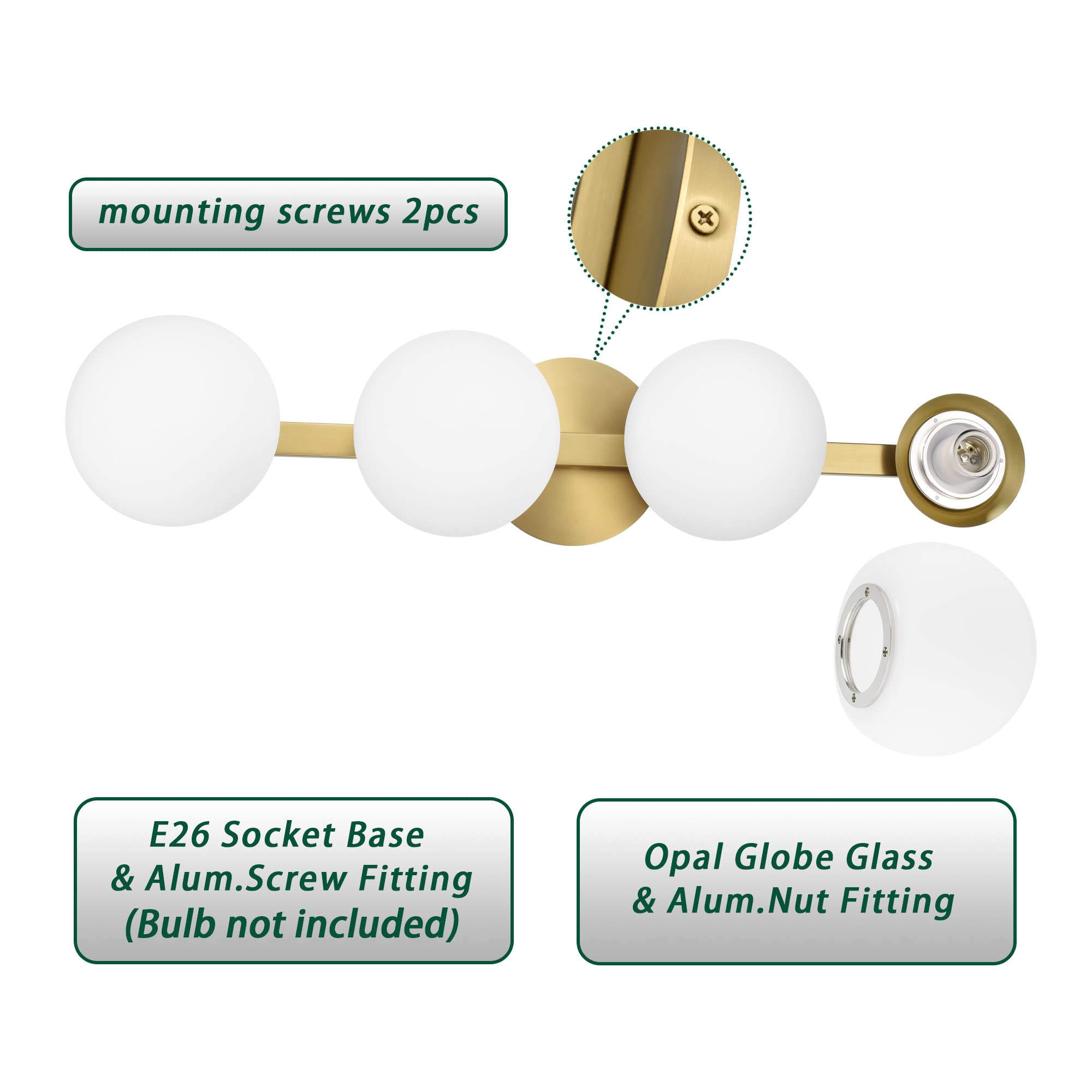 Bathroom Vanity Light Fixtures, Modern 4 Lights Globe Wall Sconce Lighting Aged Brass, Porch Wall Mount Light Fixture For Bathro