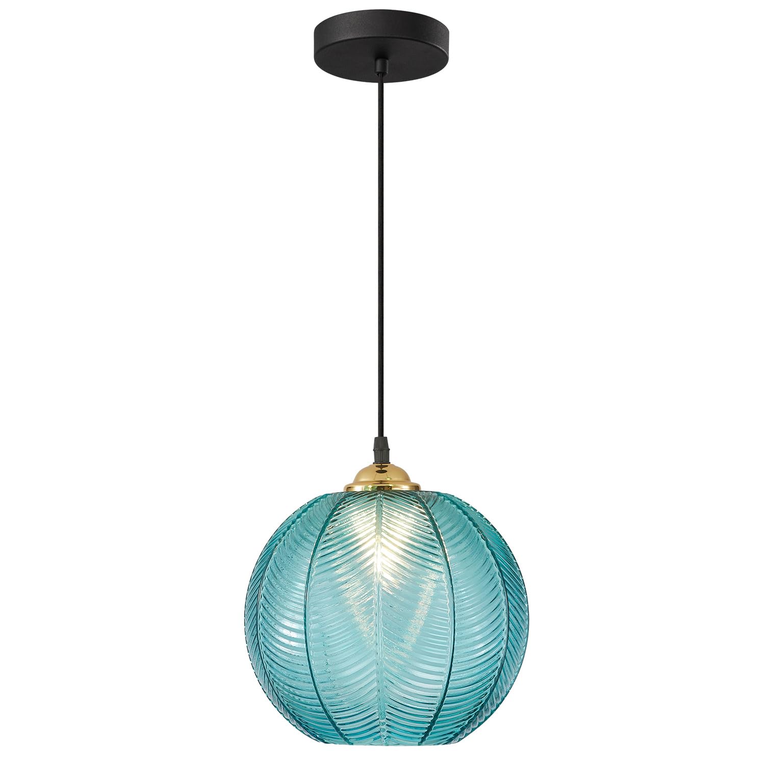 KCO Blue Glass Pendant Light - Mid Century Modern Design, Large Globe, Adjustable Cord, Model L1146-B
