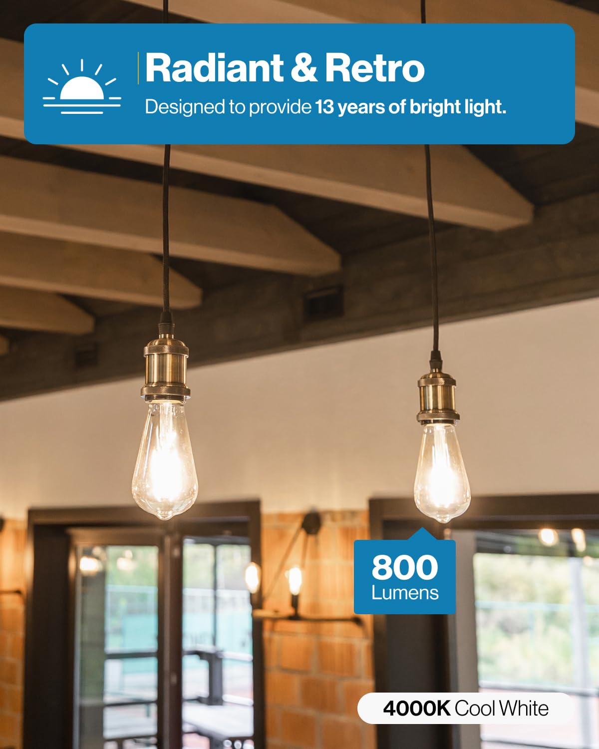 Sunco 10 Pack Edison Bulbs Led St64, Clear Vintage Filament Waterproof Bulb, 800 Lm, 8.5W (60W Equivalent), 4000K Cool White, E2
