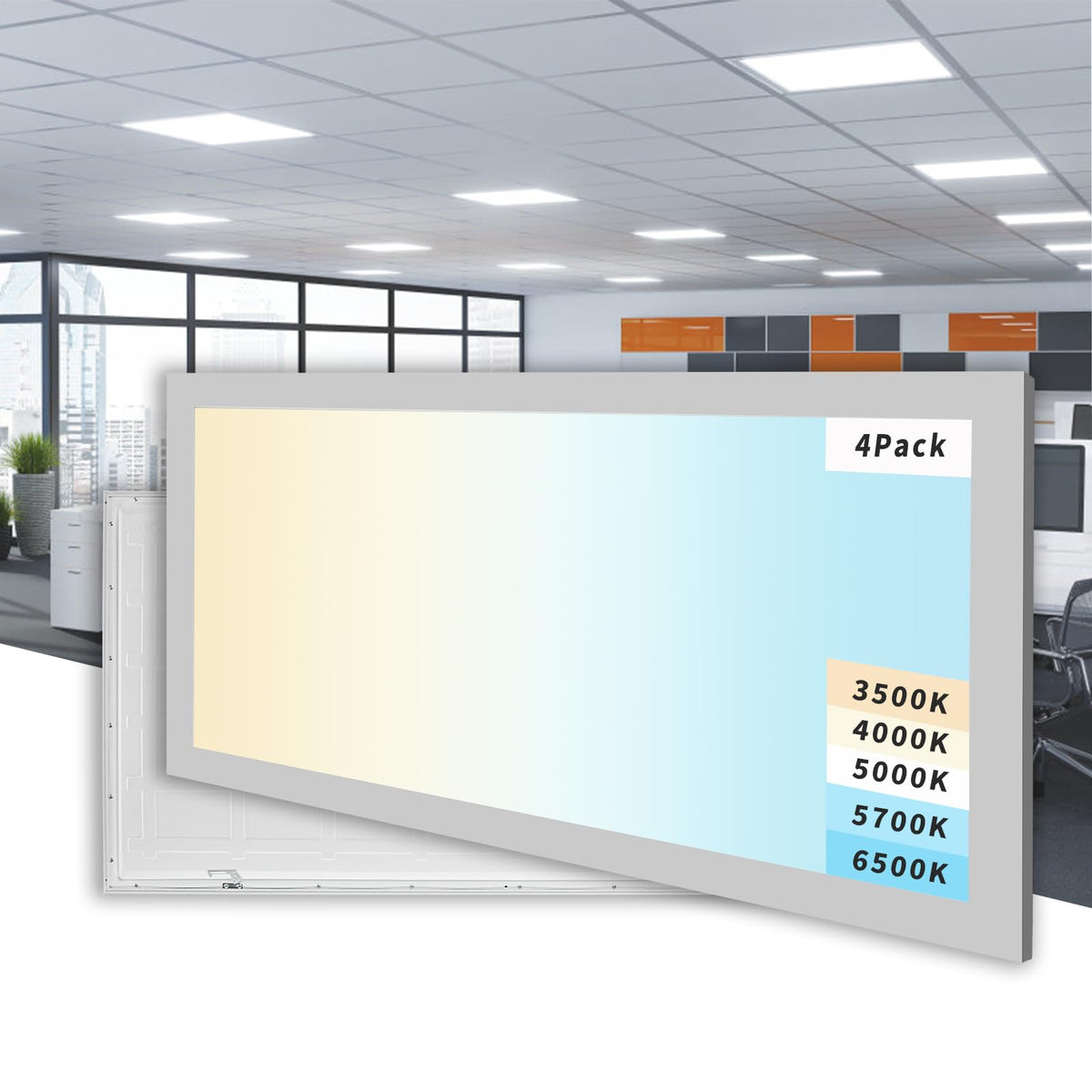 4 Pack 2x4 LED Flat Panel Light, 5 CCT 5 Power Modes Adjustable LED Ceiling Lights, 50W/6250LM Recessed Drop Ceiling Lights Fixt