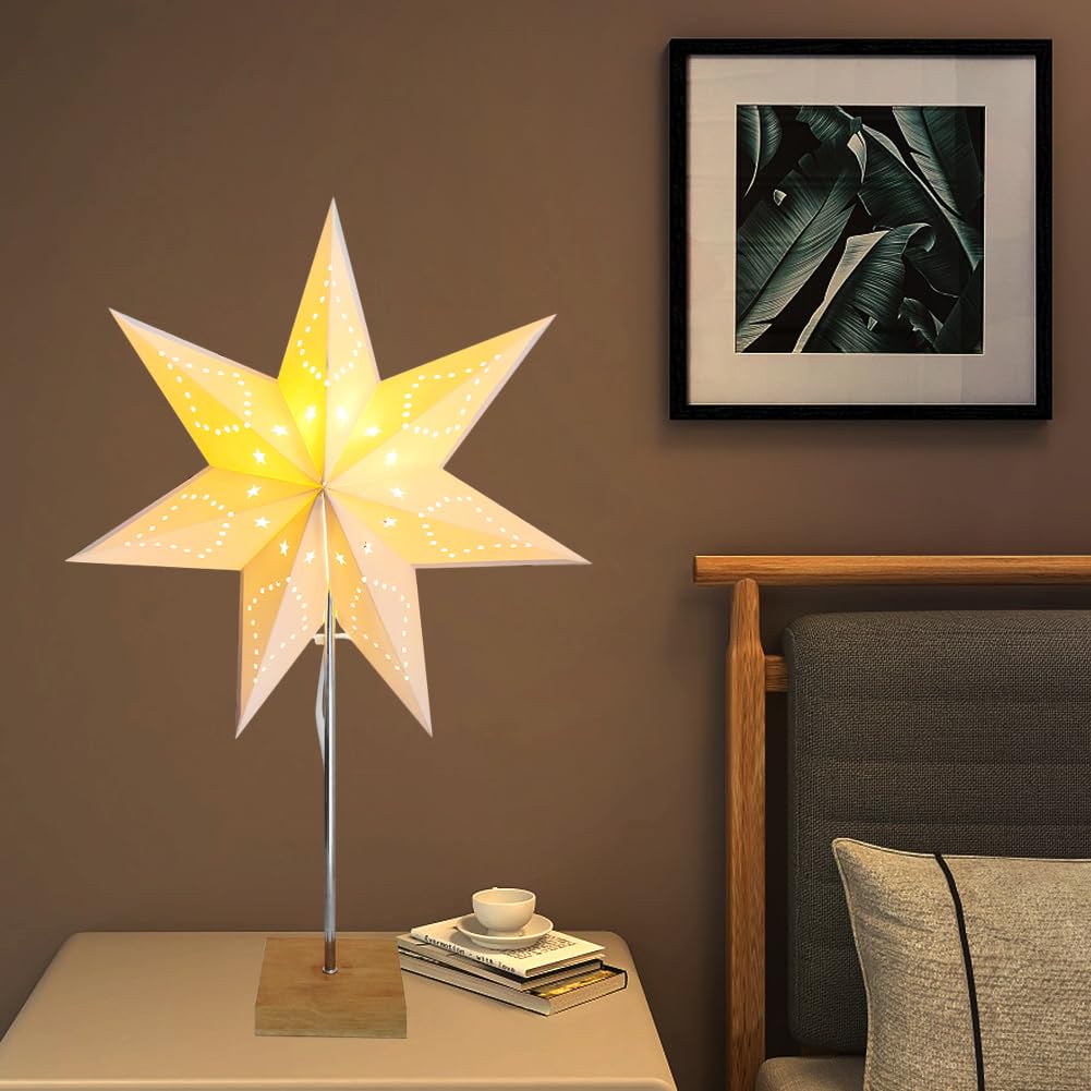 Fosinz Table Lamp Paper Chrome Nightstand Light 24.8inx16.9inx7.09in White Model 309