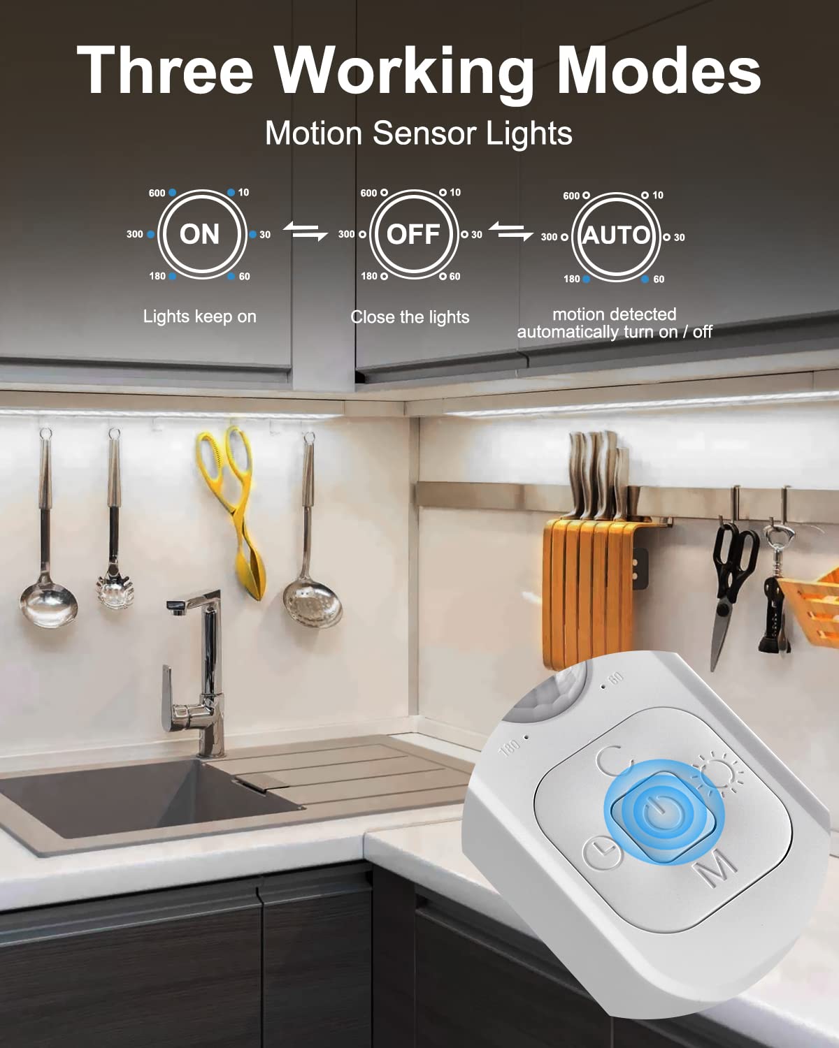 Feuymoent Motion Sensor Led Strip Light - 24W, 9.84Ft Cold White Indoor Lighting For Cabinets, Stairs, Under Bed, Showcase