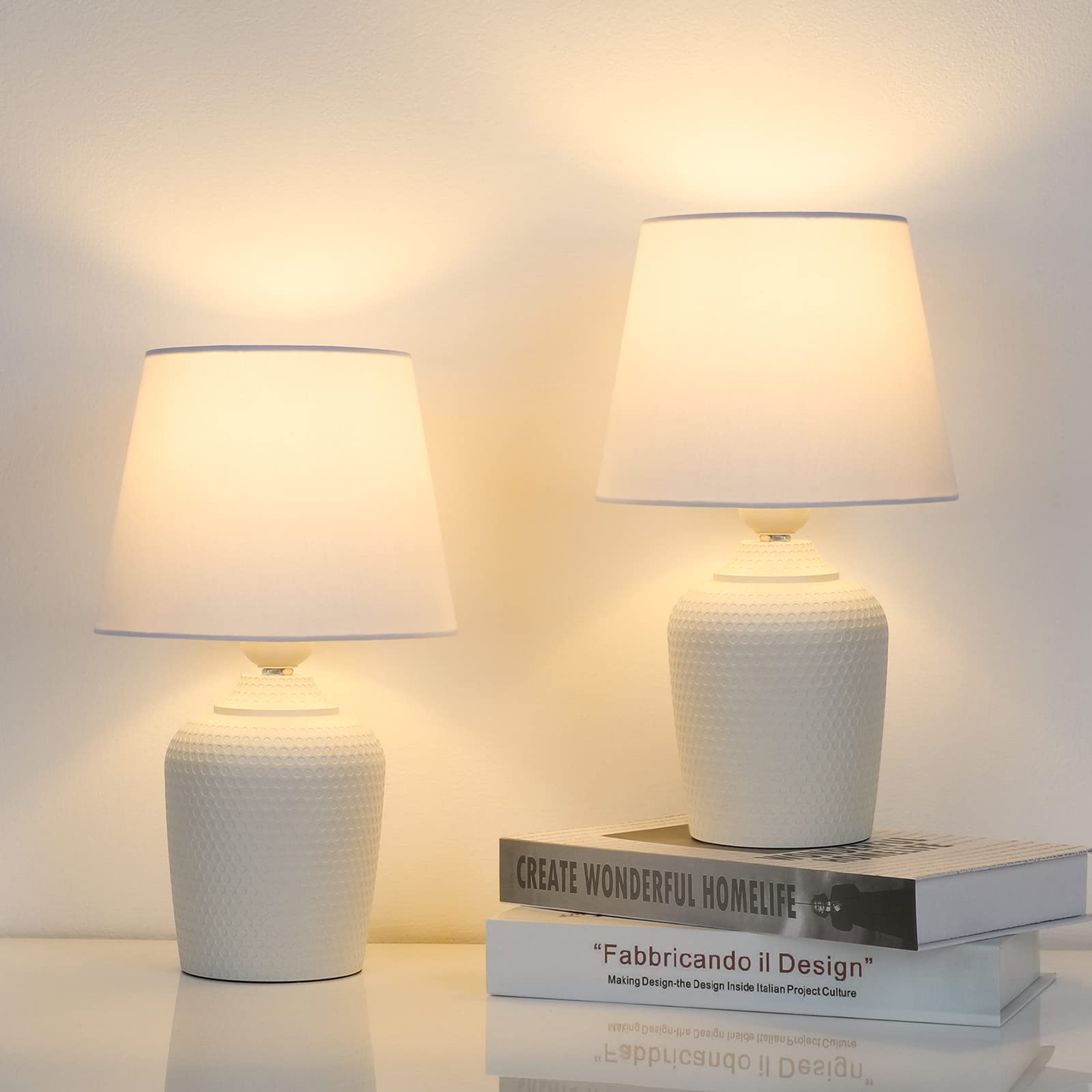 Sucolite Set Of 2 White Small Table Lamps - Cute Bedside & Desk Lighting For Kids & Nursery