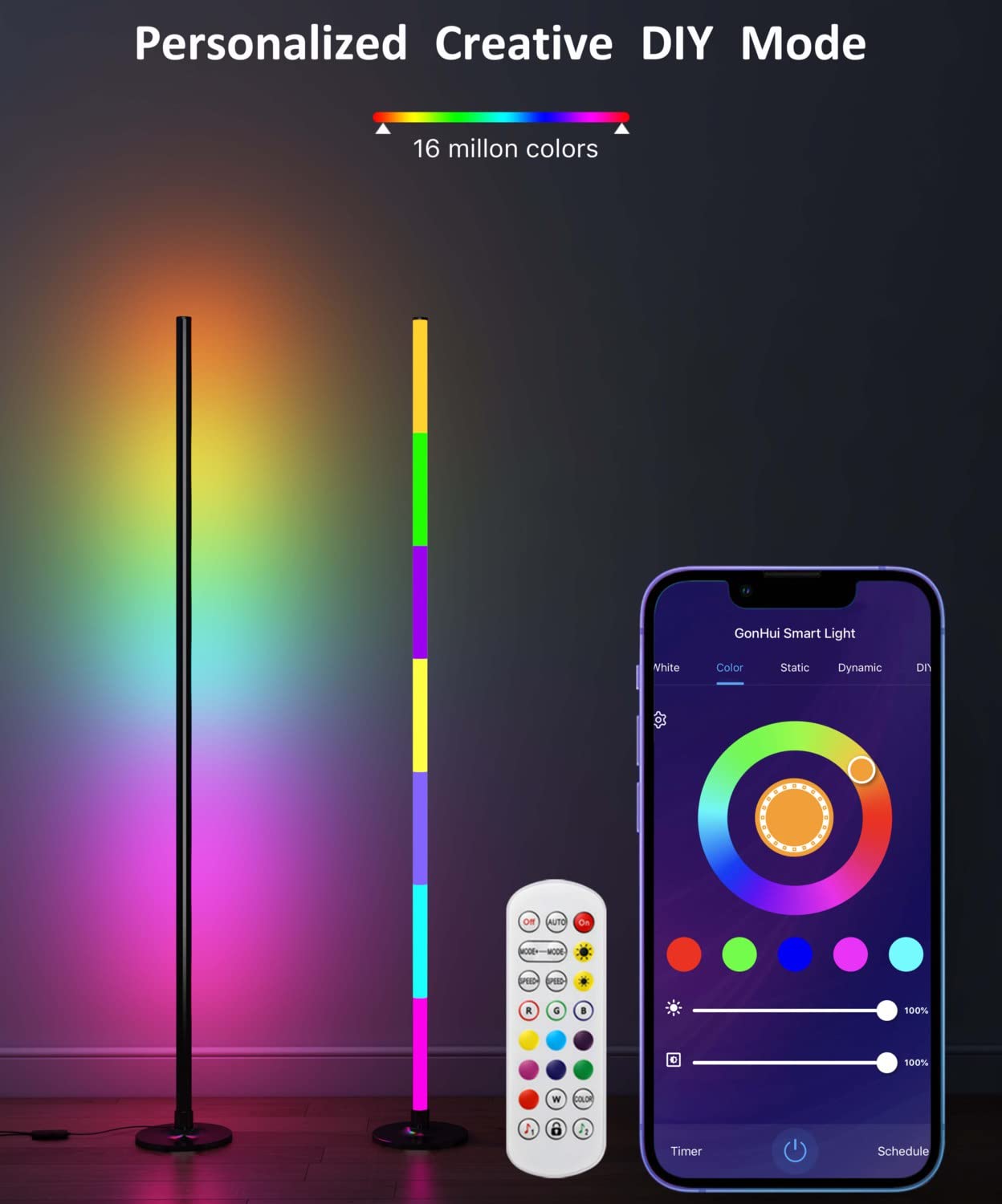 GonHui Corner Floor Lamp, LED Smart Floor Lamp Compatible with Alexa, Color Changing Ambience Light with Music Sync, Modern Corn