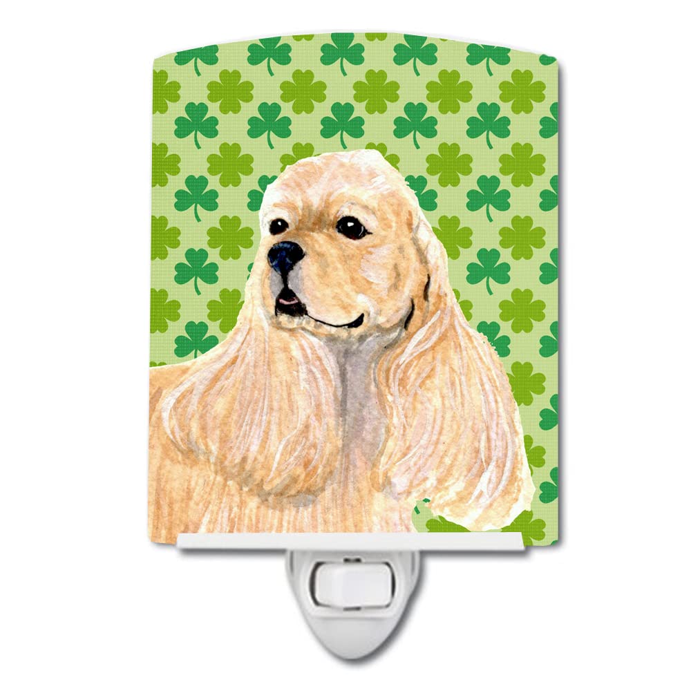 Caroline'S Treasures Ss4453Cnl Cocker Spaniel St. Patrick'S Day Shamrock Portrait Ceramic Night Light Compact, Ul-Certified, Ideal For Bedroom, Bathroom, Nursery, Hallway, Kitchen, 6X4X3, Multicolor