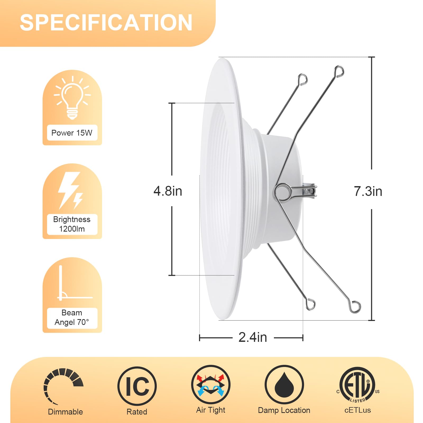Zyc Retrofit Led Recessed Lighting - 12 Pack 5/6 Inch Black Retrofit Recessed Can Lights, Baffle Trim, Selectable 2700K-6000K Di