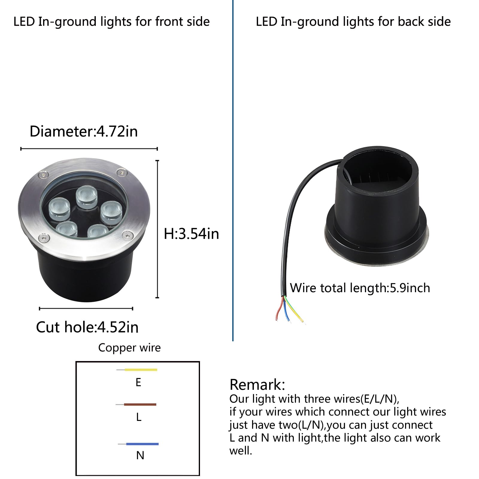 Gocuces Outdoor Well Lights In Ground,Line Voltage 110V 120V,Outdoor Landscaping Lights 5W,White 6500K,Waterproof Recessed Pathway Lighting For Modern Patio,Step,Driveway,Pack Of 4