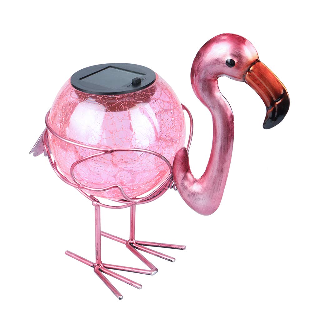 MUMTOP Solar Lantern Flamingo LED Tabletop Lamp, Waterproof, Pink Glass for Outdoor Patio Garden