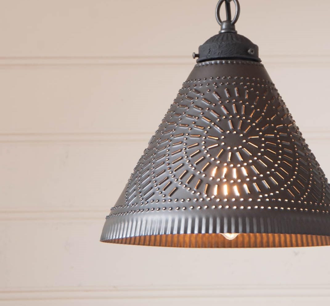 Irvins Country Tinware Wellington Shade Light Pendant, Kettle Black, Metal, 10 x 10 x 10 Inch, Model 935CKB
