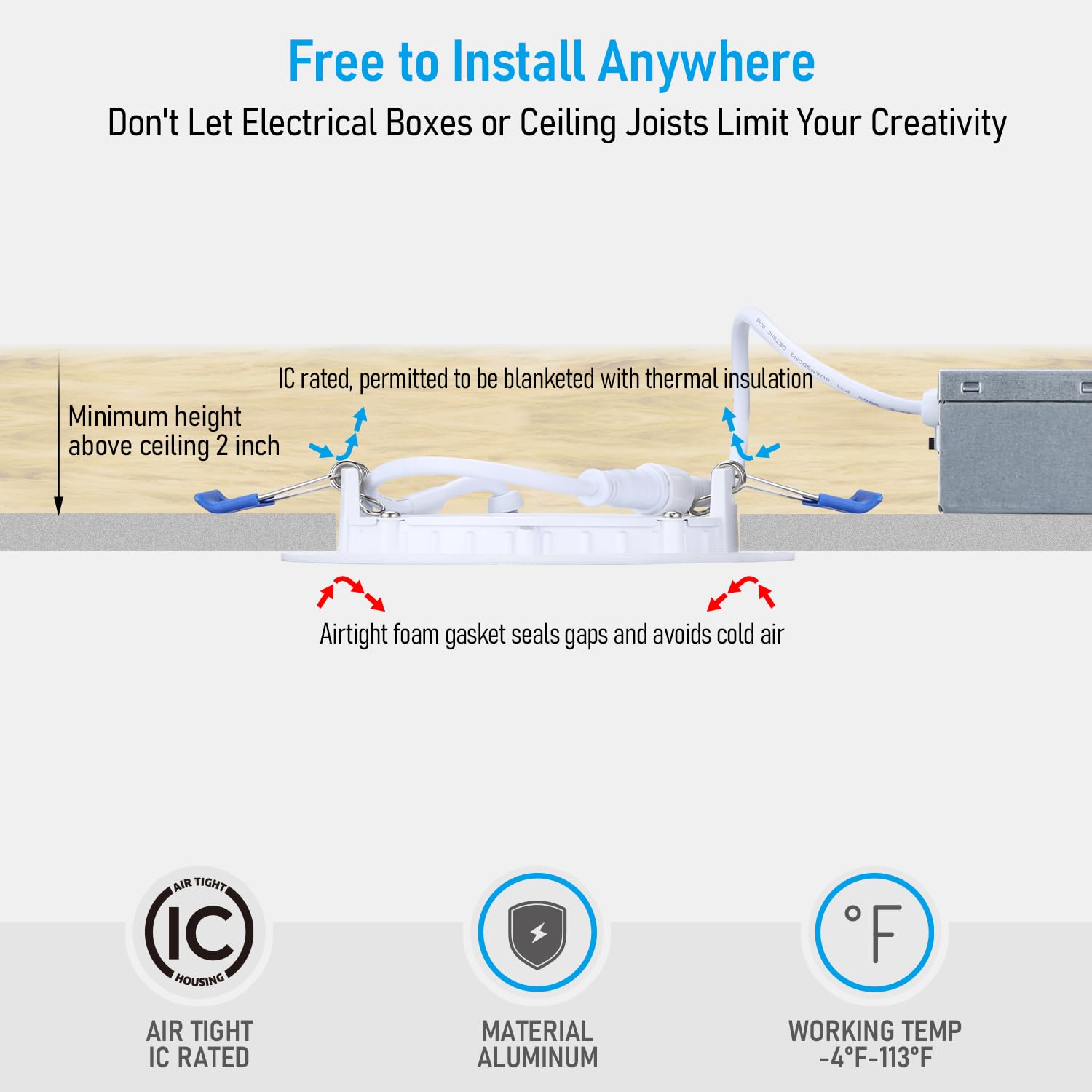 Torchstar 12-Pack 5Cct 4 Inch Ultra-Thin Led Recessed Lighting With Junction Box, Cri90, Aluminum, 2700K3000K3500K4000K5000K, 5%