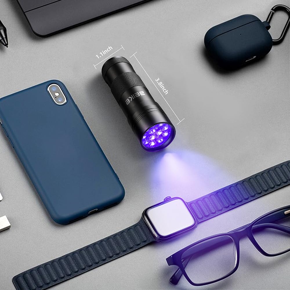 Beike Uv Blacklight Flashlights, 12 Led 395Nm Ultraviolet Blacklight (2 Pcs) - Mini Portable Uv Detector For Dog Urine, Pet Urin