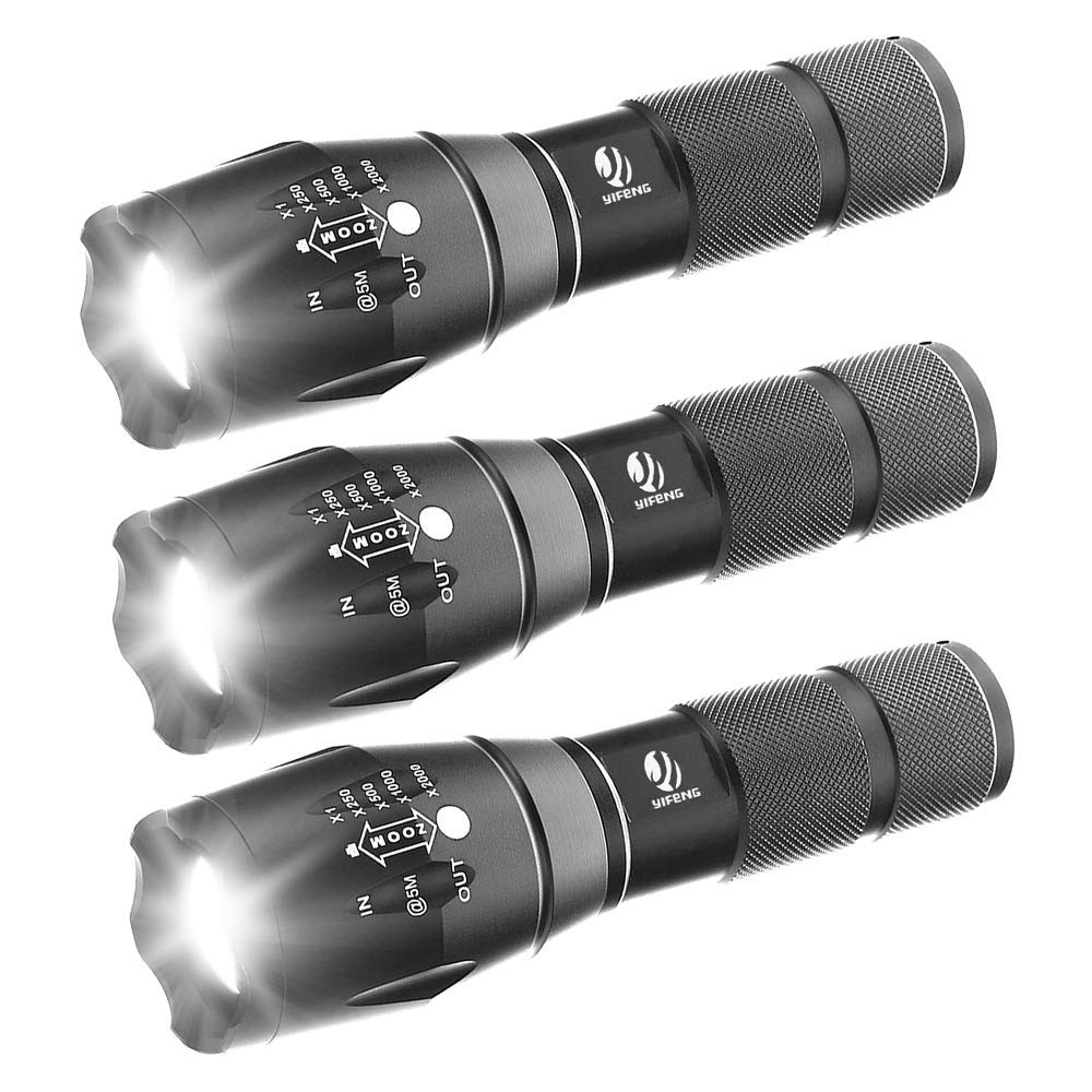 yIFeNG 3Pcs Tactical Flashlight, Ultra Bright -T6 Flashlight with Adjustable Focus and 5 Light Modes for Camping Hiking Emergenc