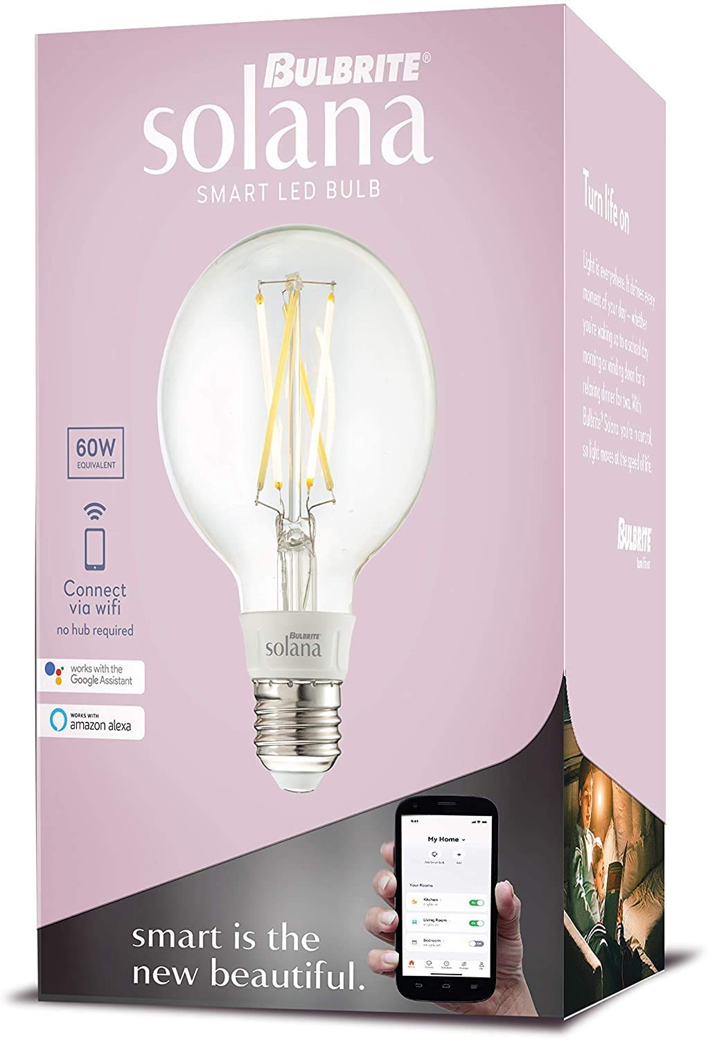 Bulbrite Solana 2-Pack G25 Wifi Connected Edison Filament Led Smart Light Bulb, Clear