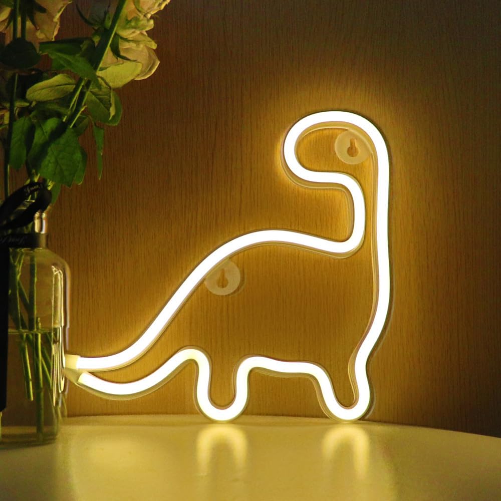 X W EI UNION Dinosaur Neon Sign LED Light Wall Decoration, Cute Night Light for Kids, Yellow-1, Model 1