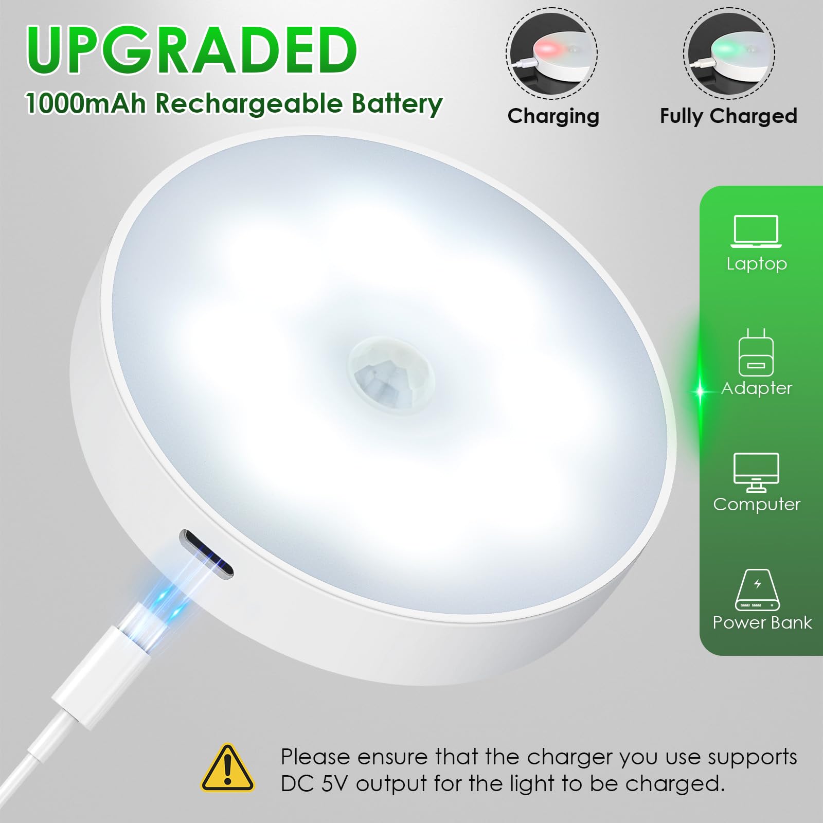 YLXS Motion Sensor Puck Light, Wireless Dimmable Under Cabinet Lighting, 4-Pack, Neutral White, Rechargeable, Magnetic
