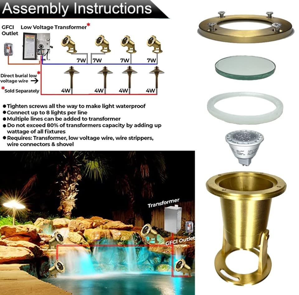 Mik Solutions Waterproof Underwater Light 175 Solid Brass 7Wmr16 Led Bulb Pond Light Submersible Waterfall Pool Fountain Light For Beautiful Bright Long Lasting Home Garden Patio Pool