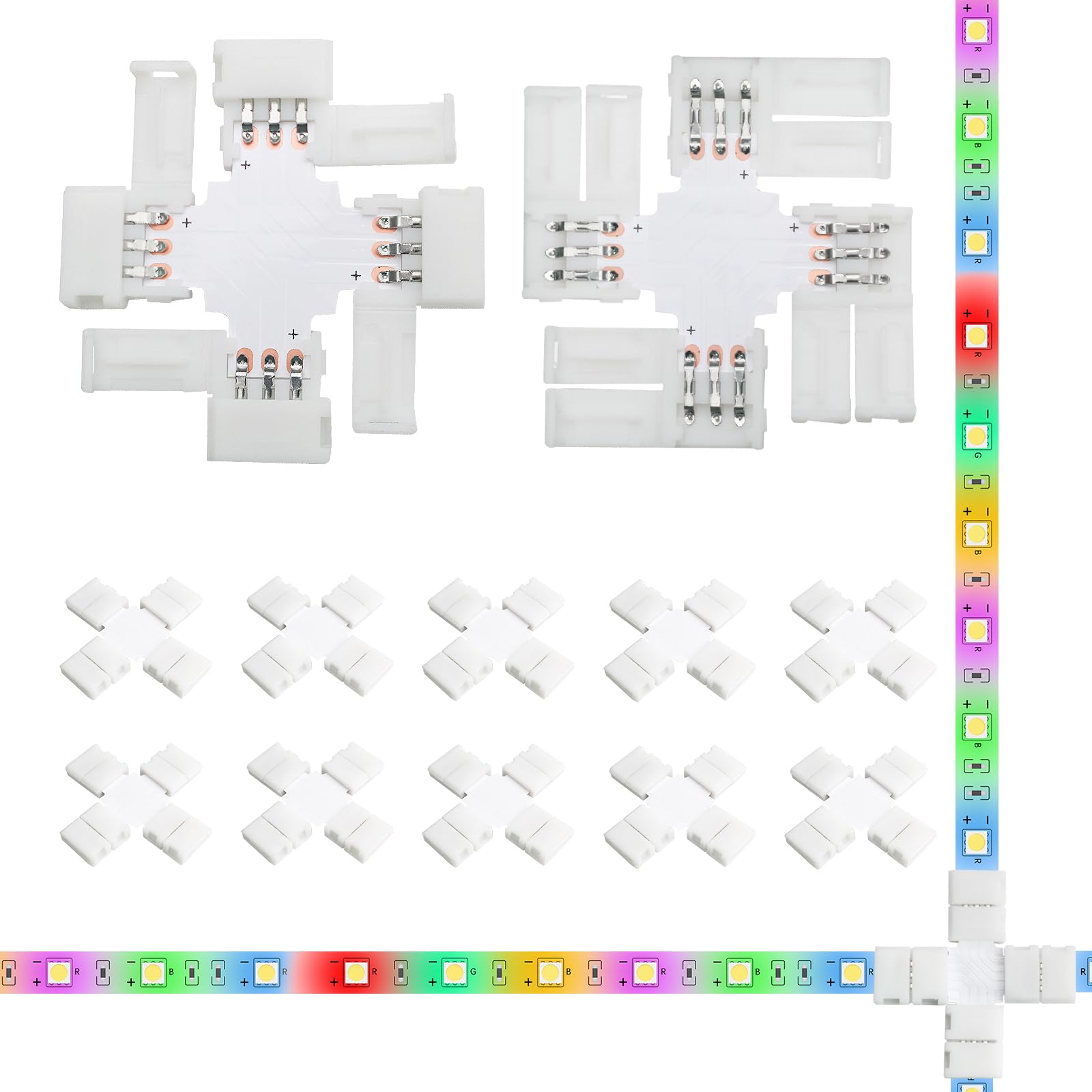 10Pack X-Shaped 3-Pin 8Mm Led Strip Lights Connectors - Solderless, Extendable Terminal Adapters For Ws2811 & Ws2812 & Ws2812B R