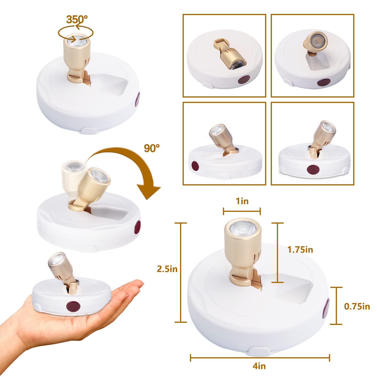 Kanesiki Battery Operated Spotlights, Cordless Picture Light, Dimmable Accent Lighting, Wireless Led Puck Lights, Stick On Light