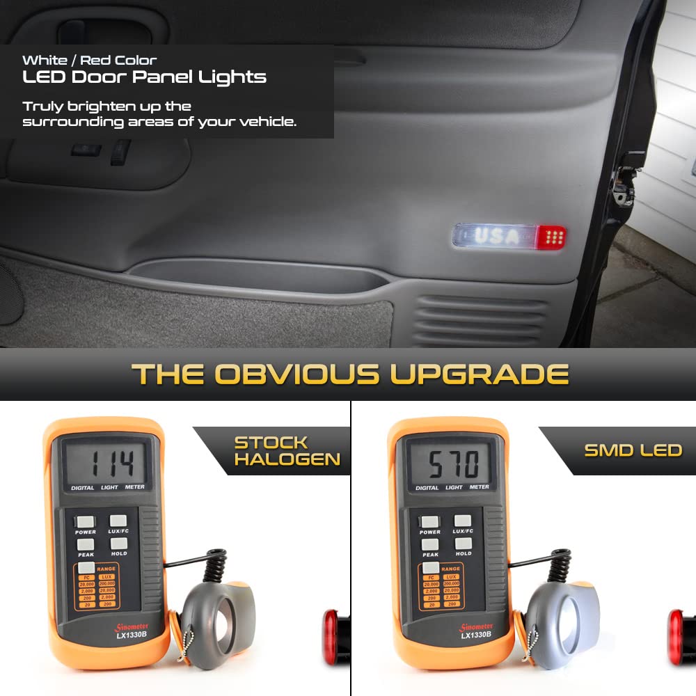 VIPMOTOZ LED Interior Door Panel Light - Clear Lens, Black Housing, Driver & Passenger Side, Compatible with 1995-2007 Silverado Sierra