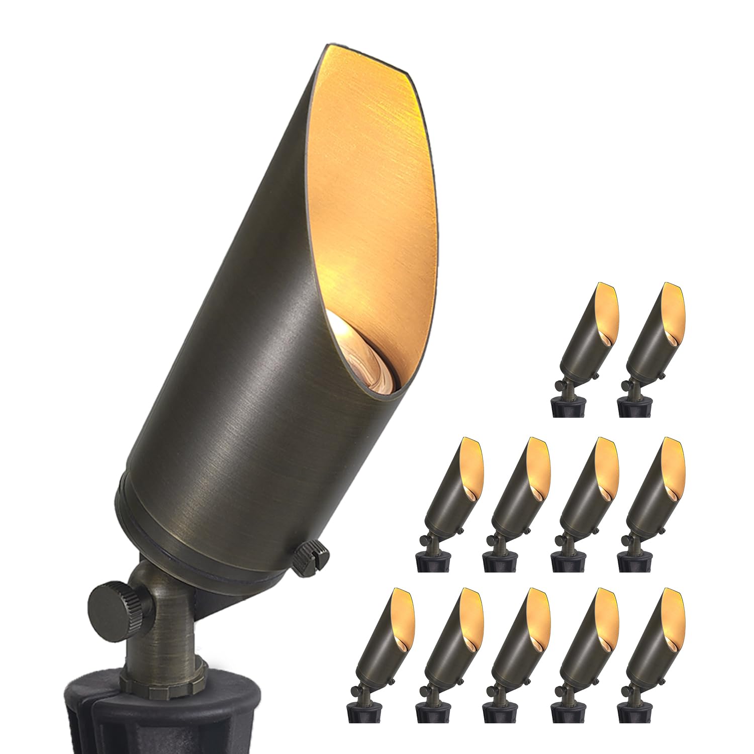 Coloer Die-Cast Brass Landscape Spotlights Outdoor, 12V Ac/Dc Low Voltage Adjustable Yard Lighting, Garden Patio Trees Directional Spot Up Light(103B,Bronze, 12-Pack Without Bulb)