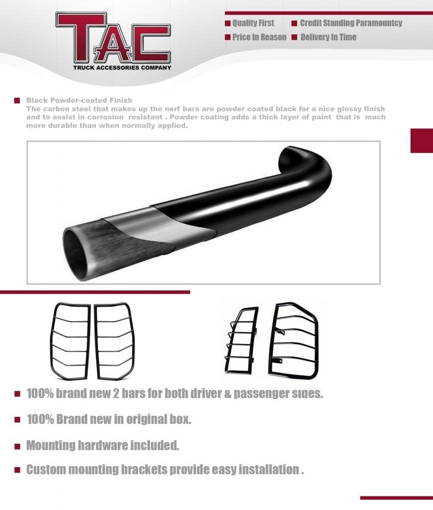 TAC Rear Tail Light Guards Cover Protector for 2007-2013 Silverado 1500, 2007-2014 Silverado 2500HD/3500HD, Black, Alloy Steel,