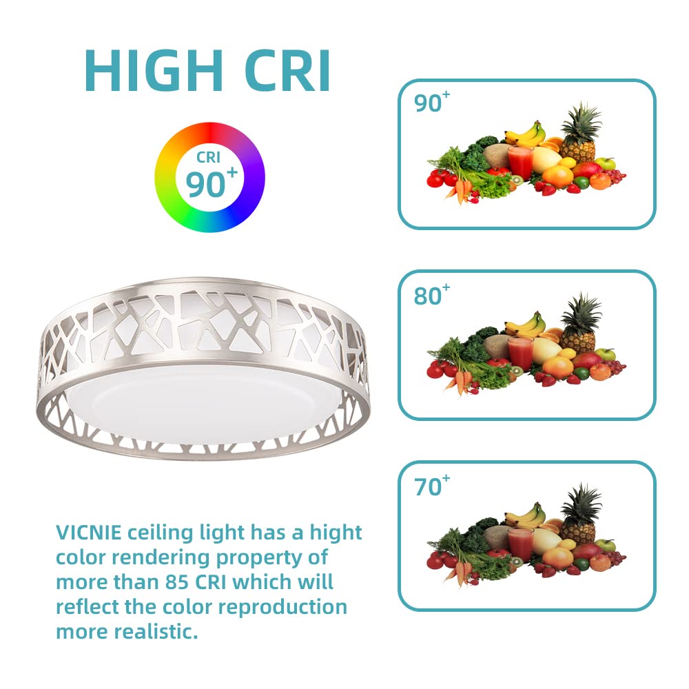 VICNIE 14" LED Ceiling Light Fixtures 2 Pack, 20W 1400 Lumens, Dimmable 3000K Warm White, Brushed Nickel, ETL Listed