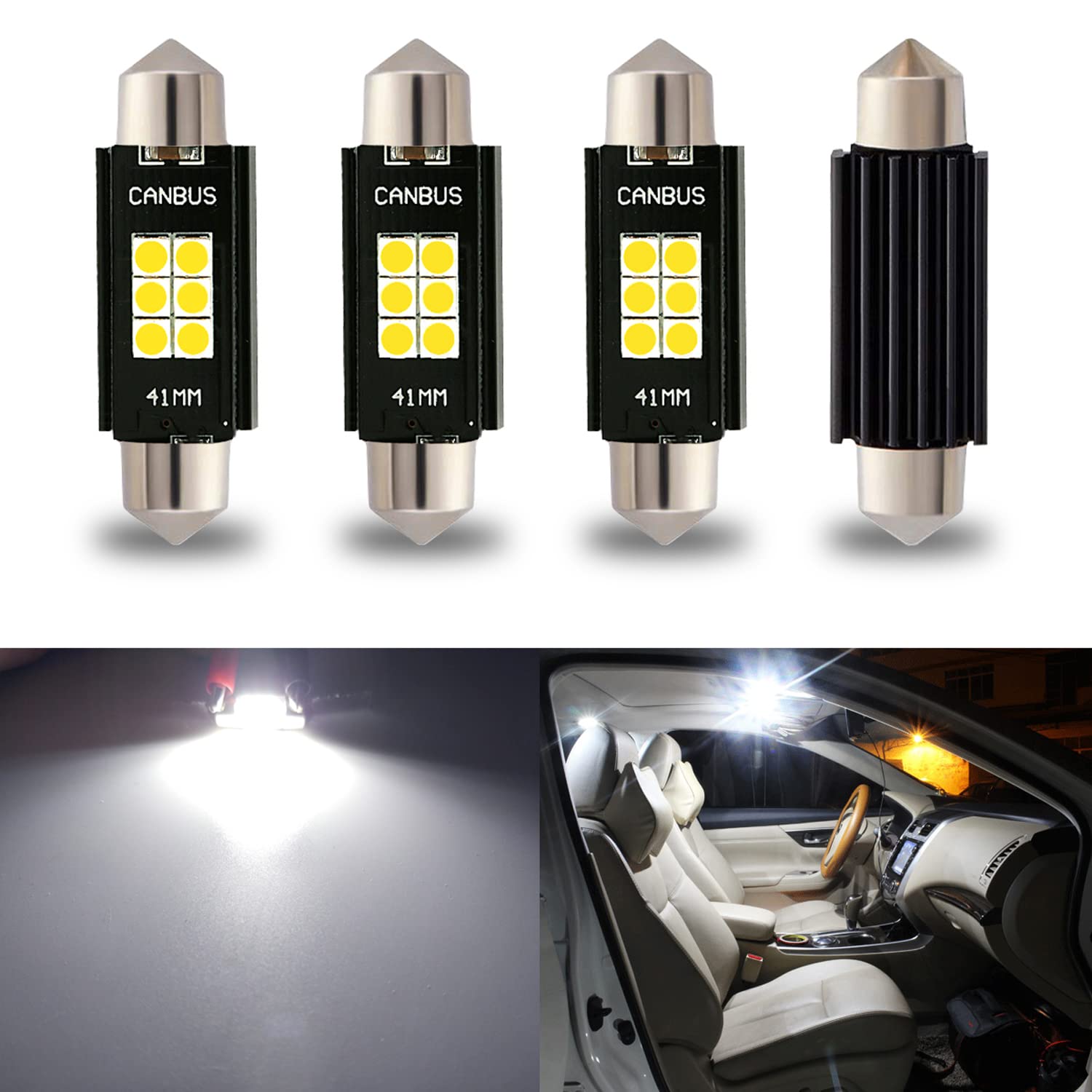 iBrightstar Festoon LED Bulbs 41mm 9-30V Xenon White Error Free for Interior Dome and License Plate Lights
