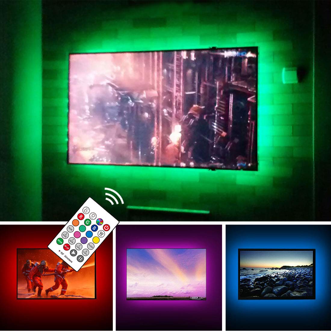LED Strip Lights for 85-95 inches TV-USB Powered TV Backlight Lights Kit with RF Remote Cover All 4/4 Sides Behind TV Lights Mov
