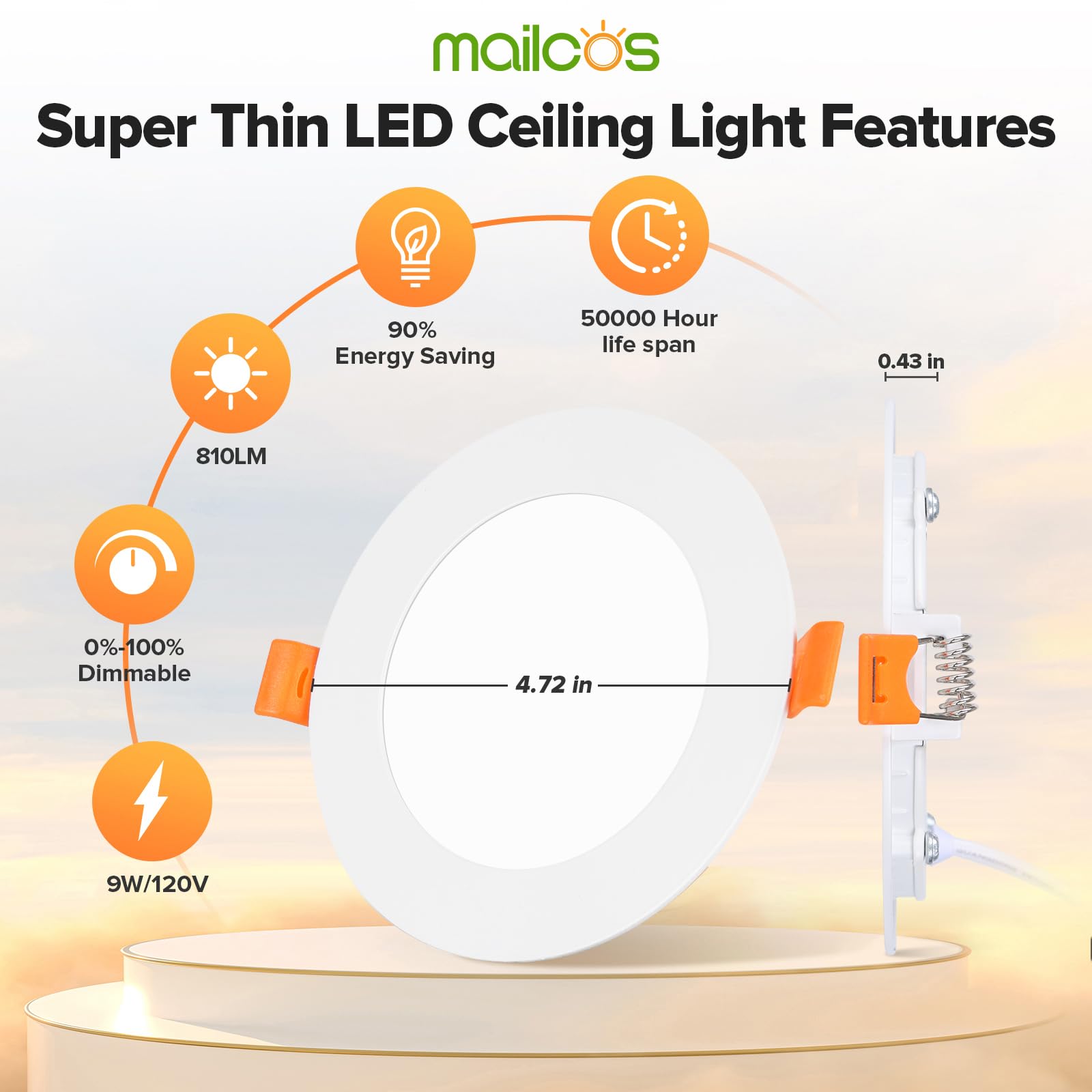 MAILCOS 12 Pack Ultra-Thin 4 Inch LED Recessed Ceiling Light, 2700K-5000K, Dimmable, 810LM, White, Model AZD9