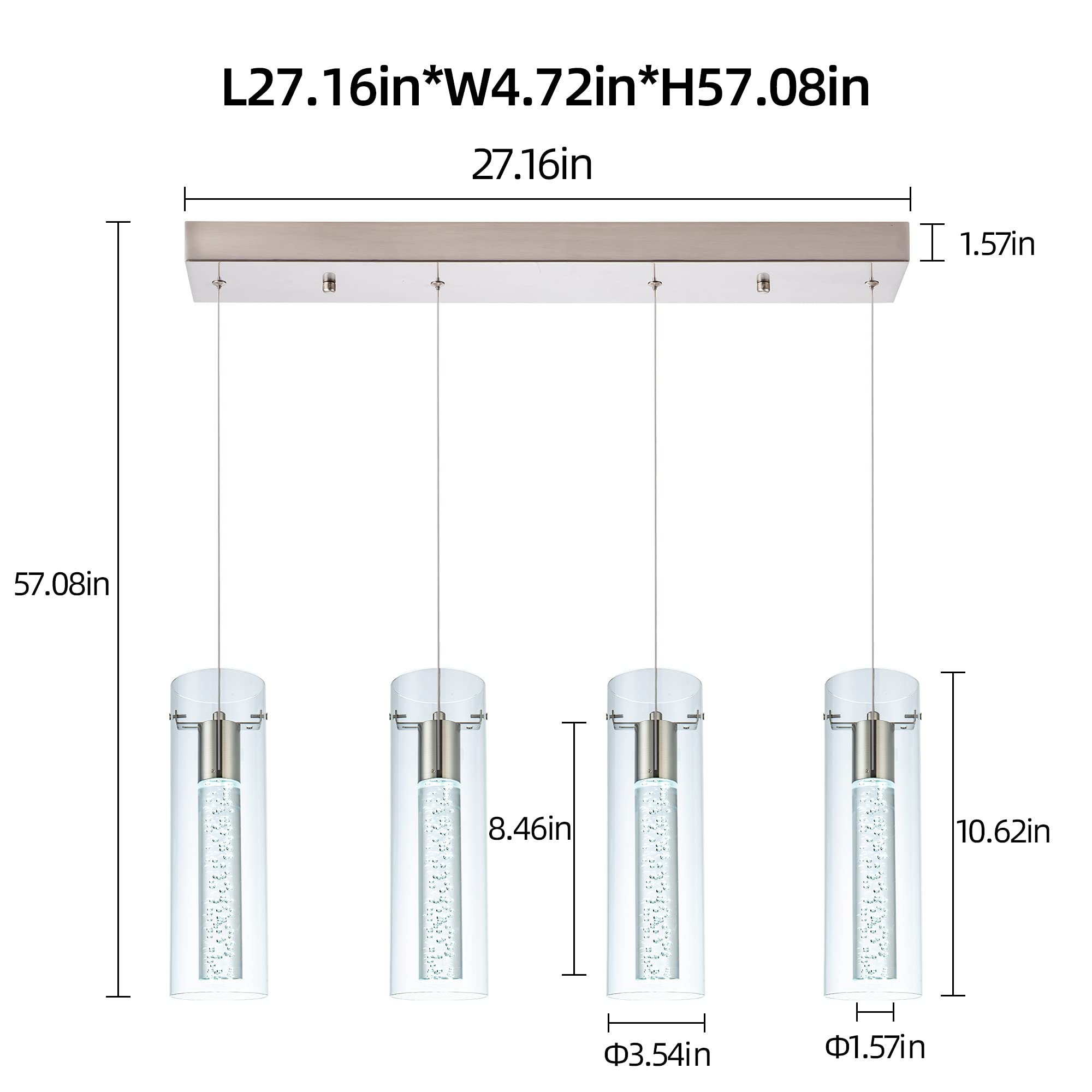 Votag Kitchen Lighting Pendant Fixtures 4-Light Led Pendant Ceiling Fixture Brushed Nickel Bubble Cylinder Pendant Light With Adjustable Length For Kitchen Island Dinning Room Bedroom