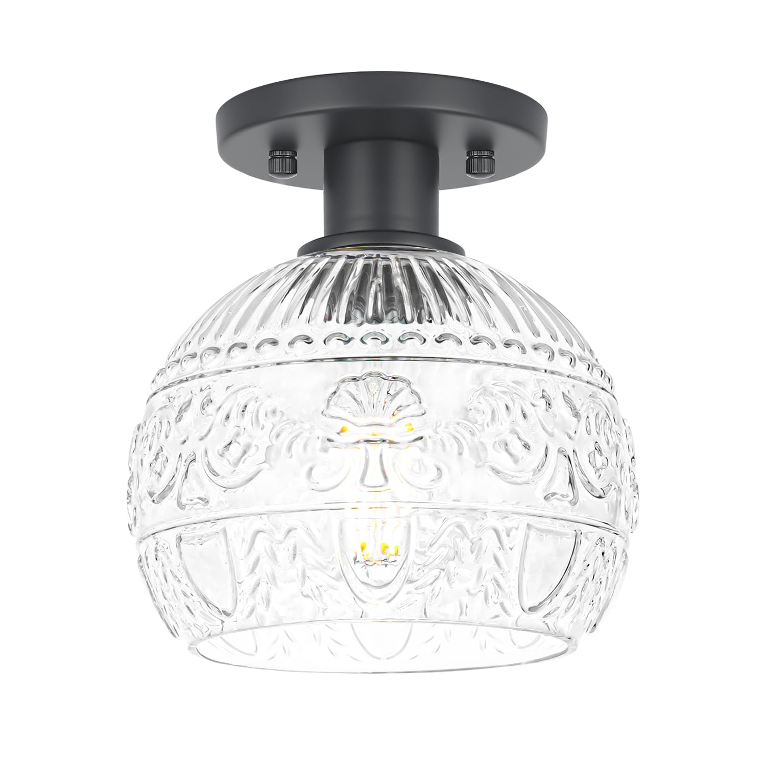 Semi Flush Mount Ceiling Light Fixture, Vintage Flush Mount Ceiling Light With Glass, Goble Hallway Light Fixtures, Black Bathro