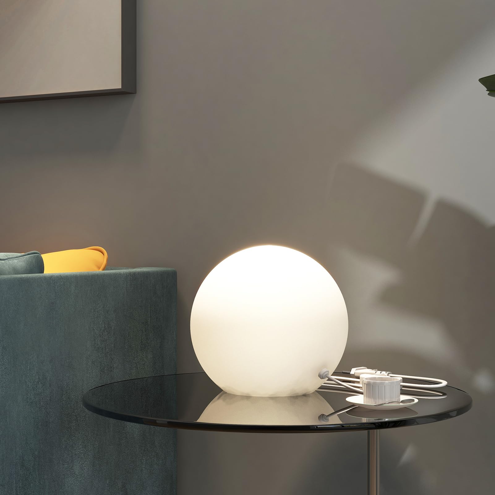 Rokinii Casa 6 Inch Ball Table Lamp With Glass Shade, Ball Light Bookshelf Lamp For Bedroom, Dorm, Office And Bedroom Bookshelf Reading Decoration, Without Bulb