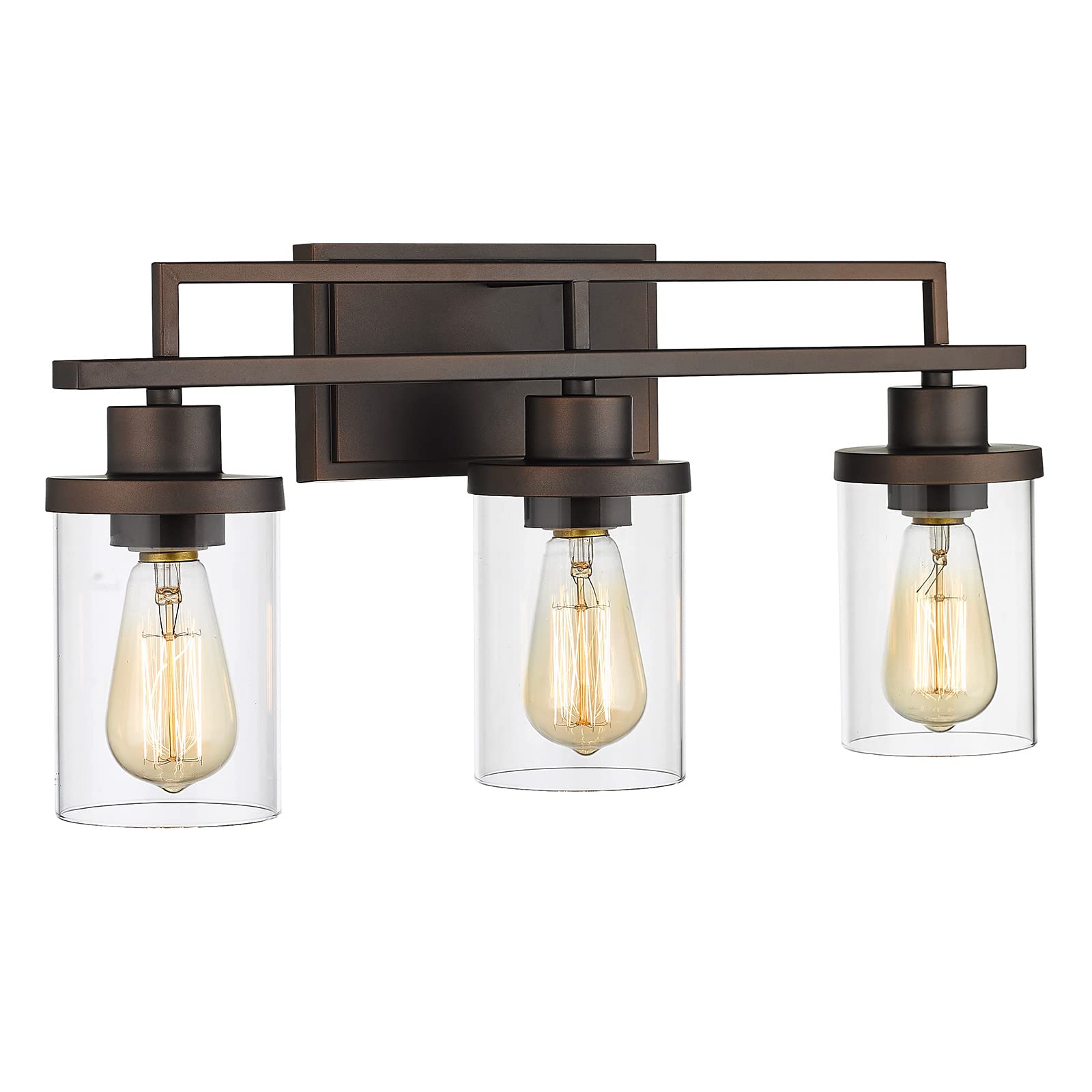Emliviar 3-Light Bathroom Vanity Light - Oil Rubbed Bronze With Clear Glass, Farmhouse Style