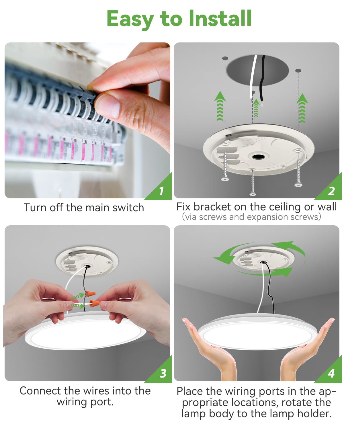 zemty 23 Inch LED Flush Mount Ceiling Light, 56W, 5040lm, 3 Color Temperatures, White, Model CLS59A-WT