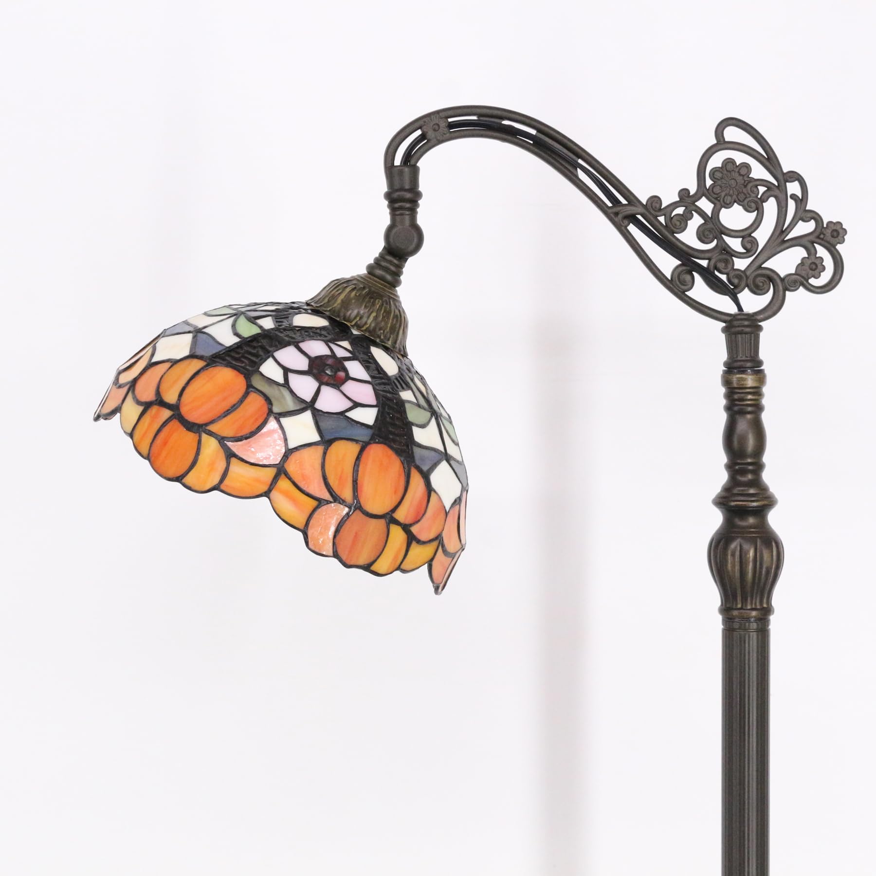 Avivadirect Tiffany Floor Lamp Stained Glass Yellow Flower Arched Reading Light Gooseneck Adjustable Corner Standing Lamp 10X16X