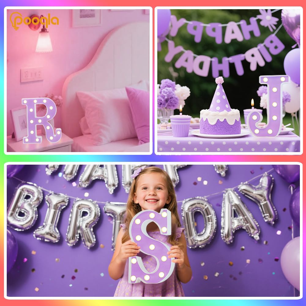 Pooqla LED Marquee Letter Light Sign, Purple H, Plastic Night Light for Birthday, Wedding, Party, Home Bar Decoration