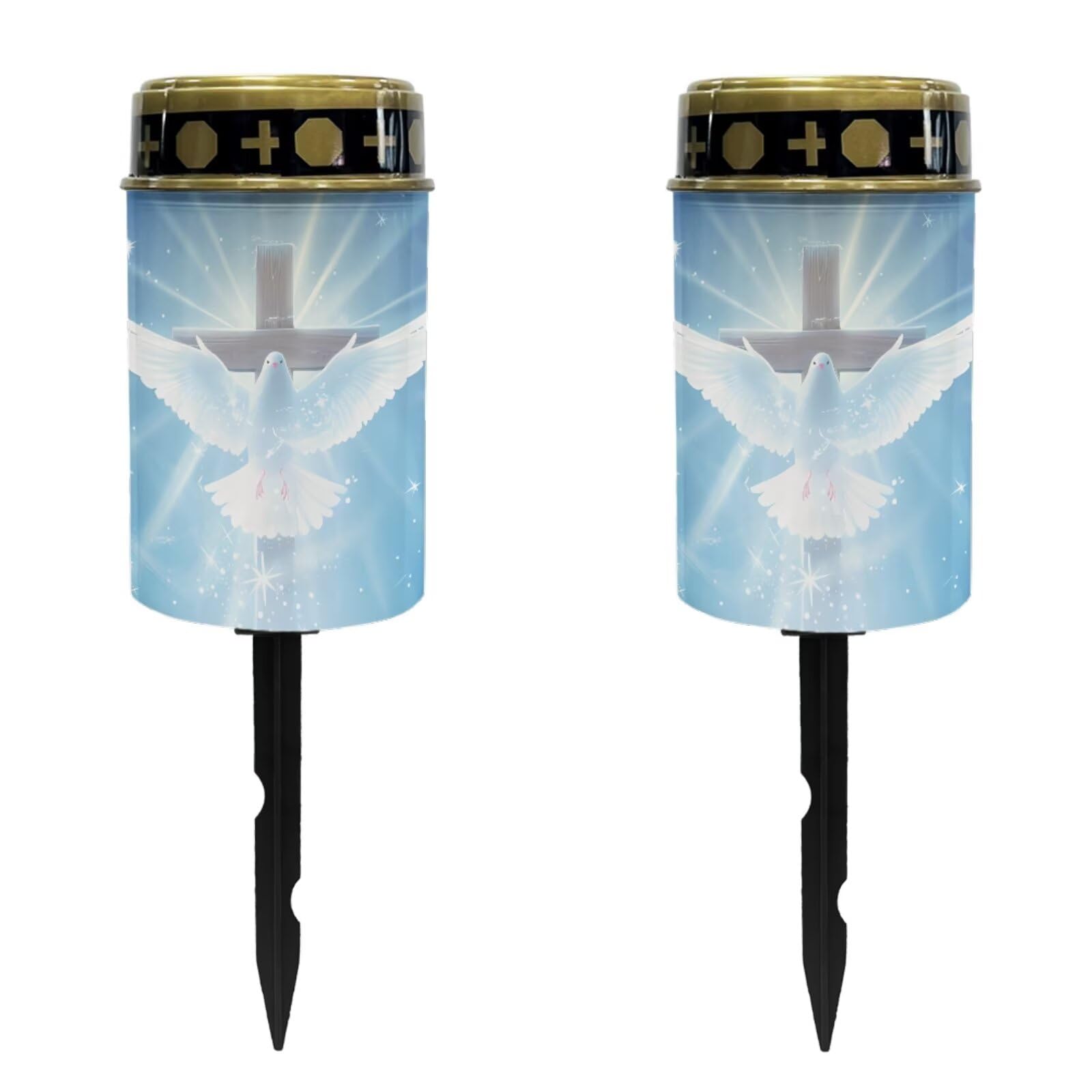 Luarisgur Peace Dove Cross Solar Memorial Lights for Graves Blue Gravesite Decorations Cemetery Solar Lights for Grave Outdoor G