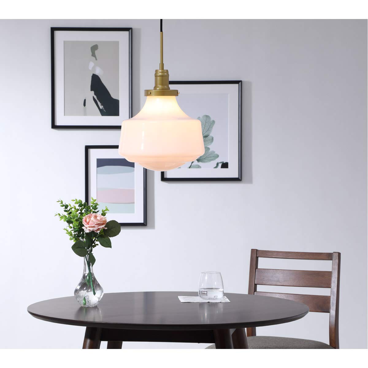 Living District Lyle 1-Light Metal Pendant in Brass and Frosted White Glass