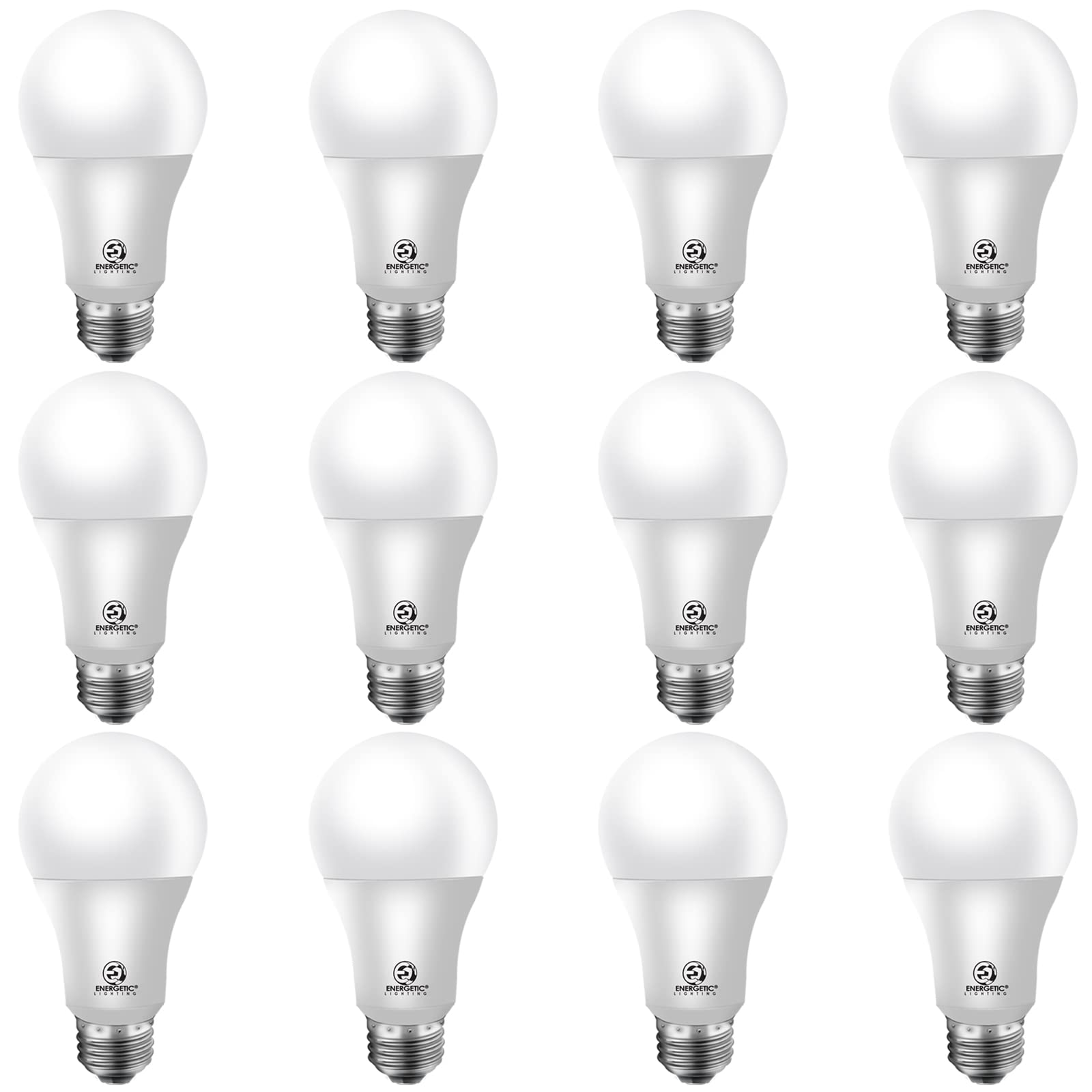 Energetic A19 LED Bulb 60W Equivalent, 750LM, 5000K Daylight, Non-Dimmable, E26 Base, 12 Pack, Plastic